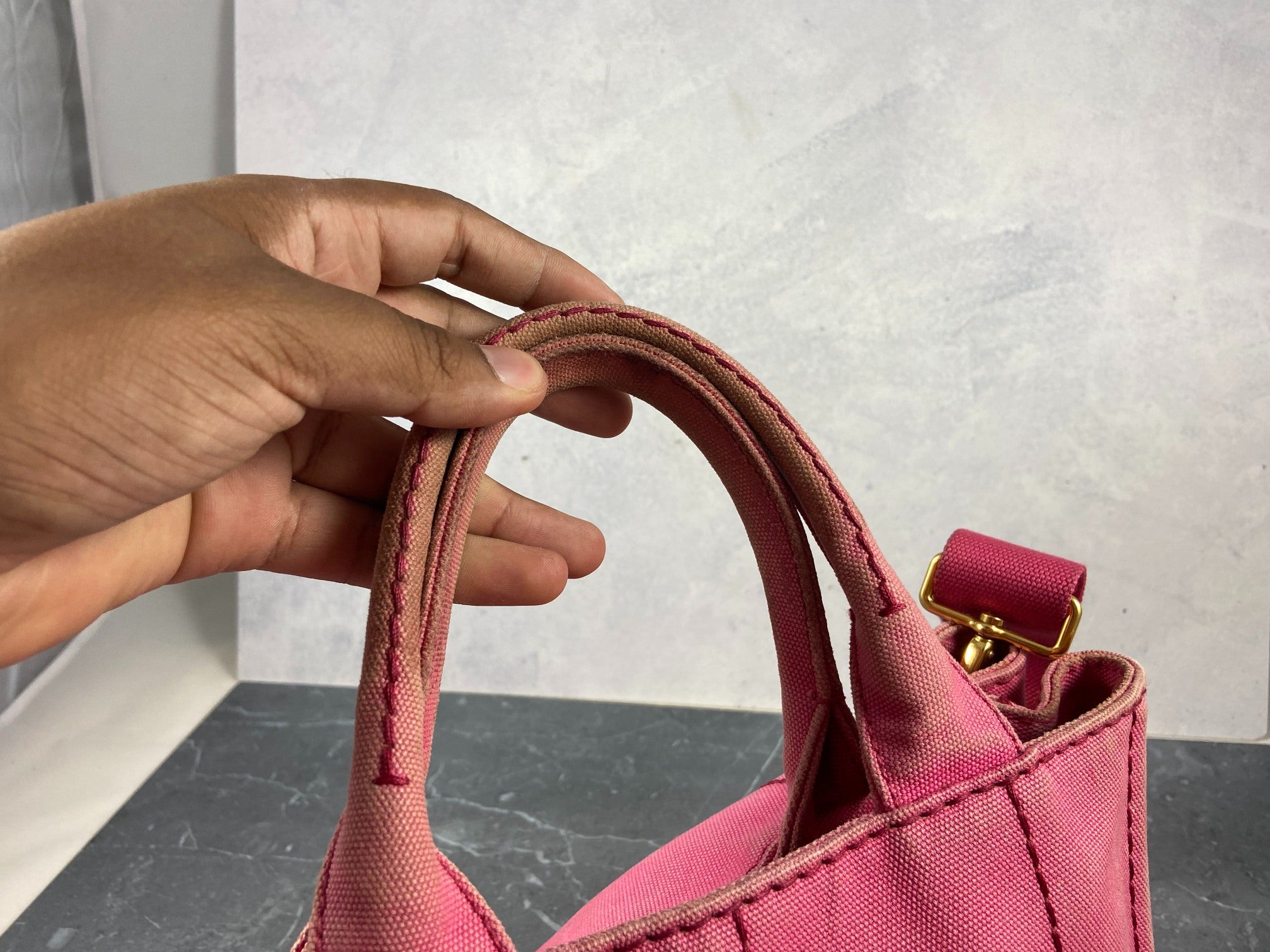 Prada 1BG439 Canapa Tote / Shoulder Bag Peonia