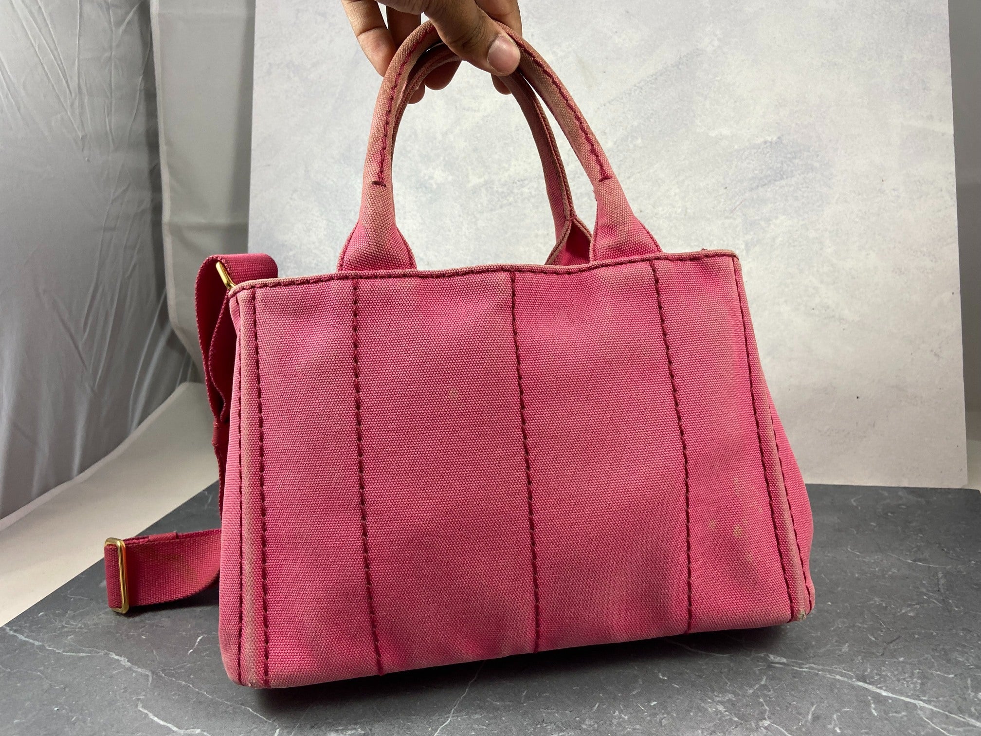 Prada 1BG439 Canapa Tote / Shoulder Bag Peonia