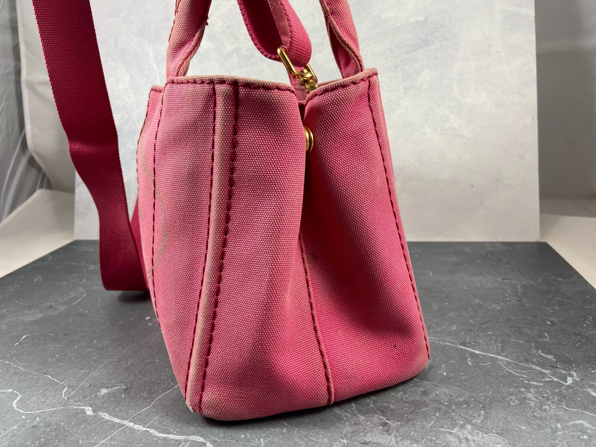 Prada 1BG439 Canapa Tote / Shoulder Bag Peonia