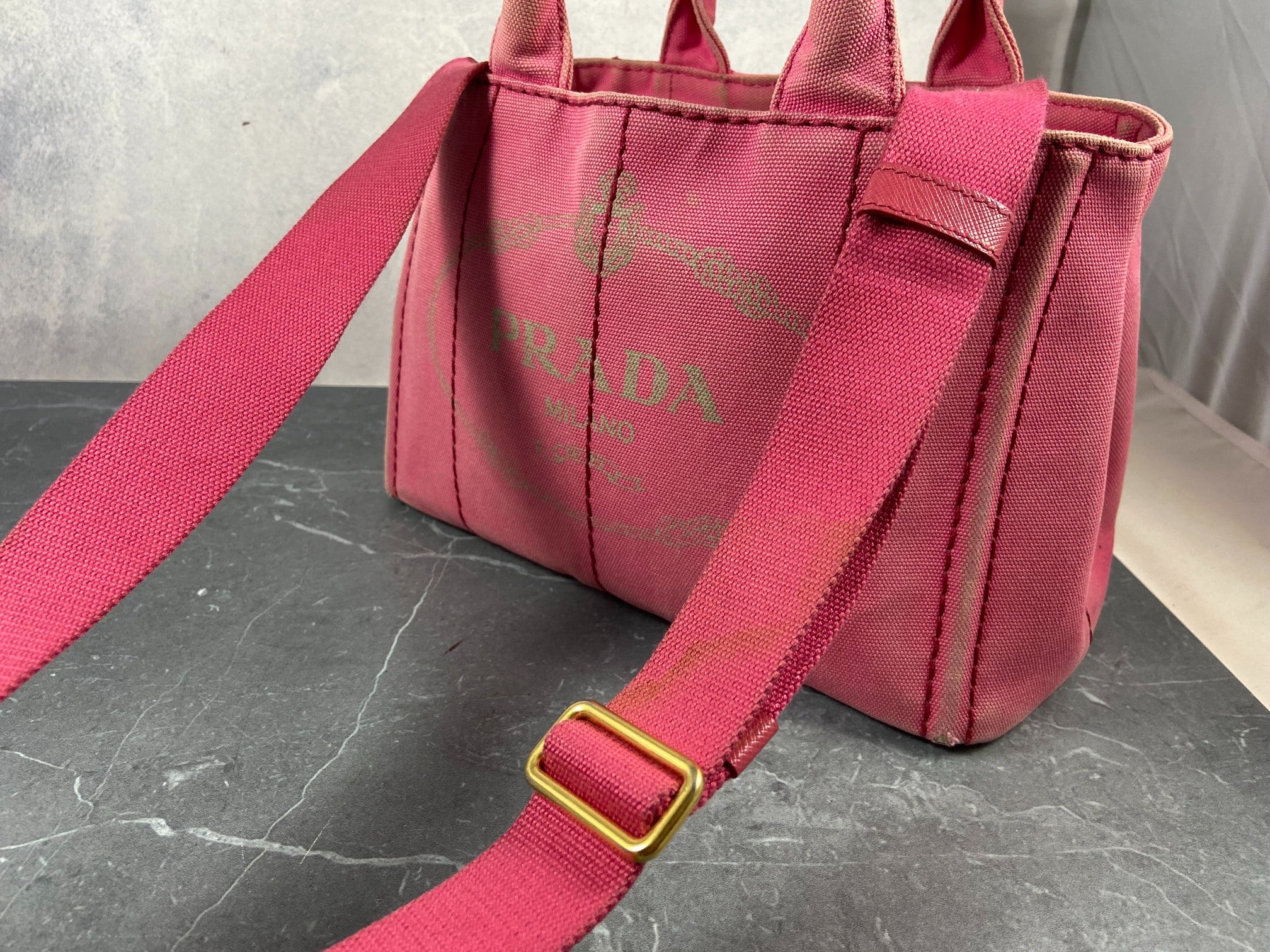 Prada 1BG439 Canapa Tote / Shoulder Bag Peonia