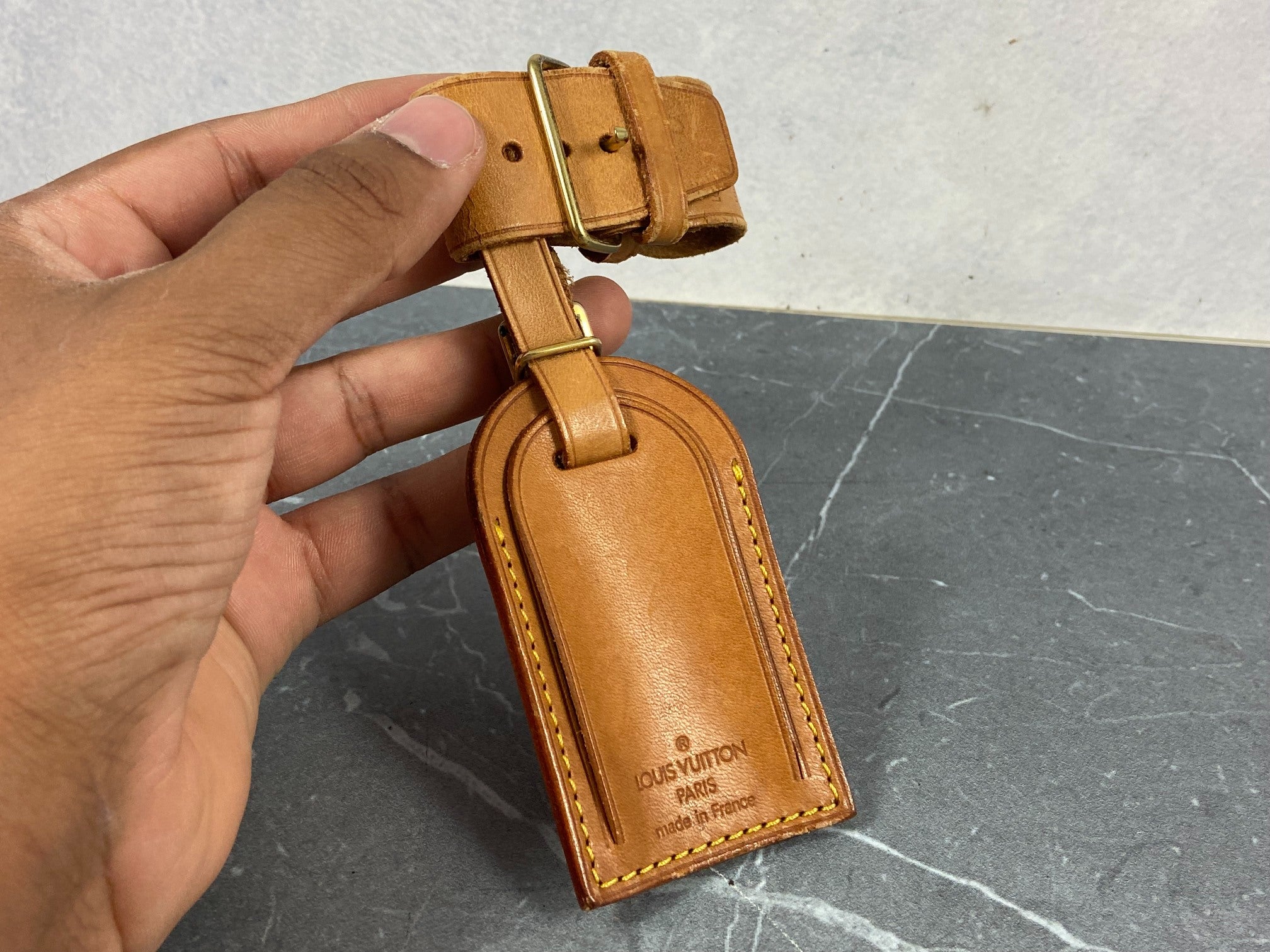 Louis Vuitton Luggage Tag & Handle Belt Beige Vachetta Leather