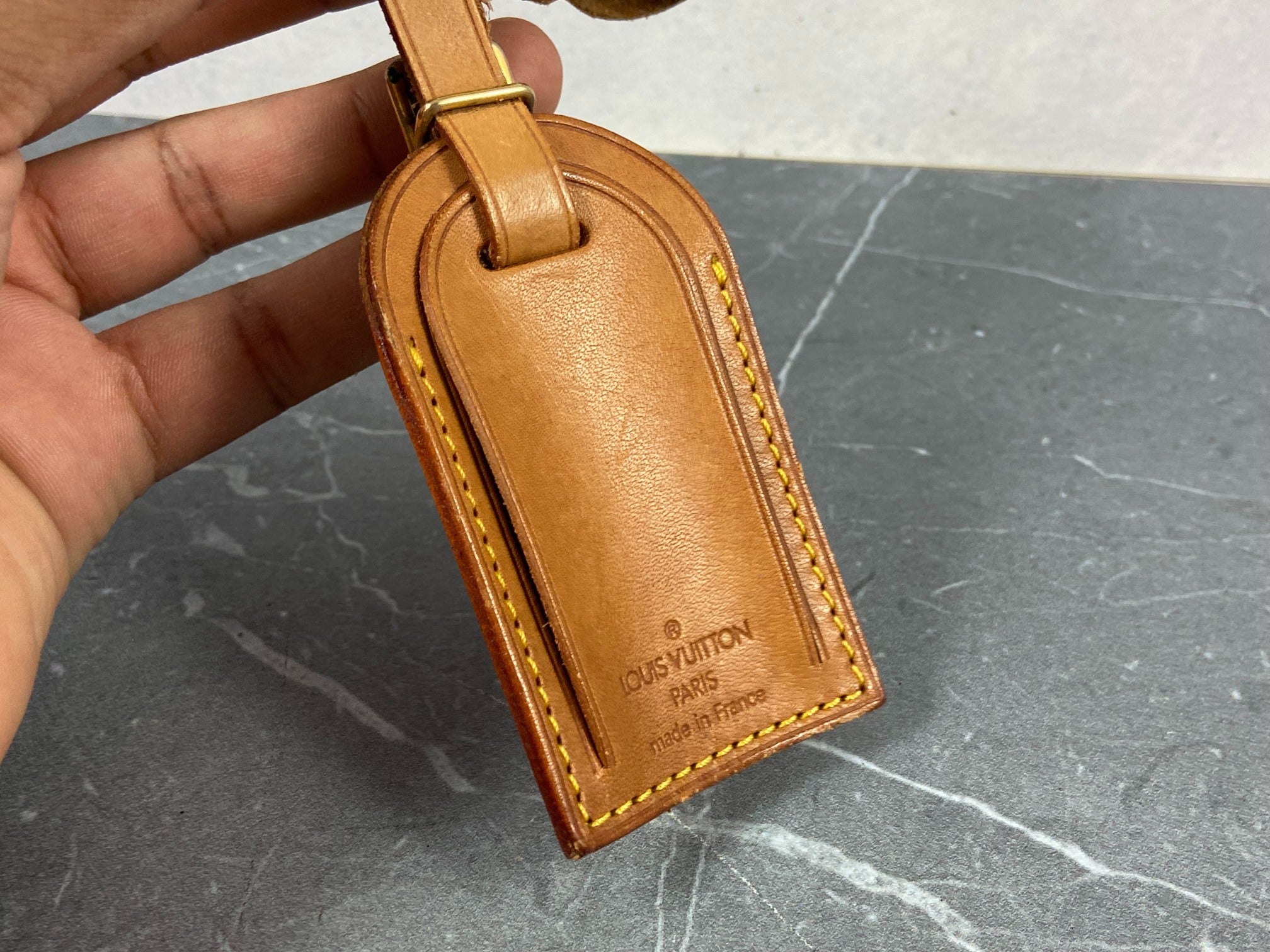 Louis Vuitton Luggage Tag & Handle Belt Beige Vachetta Leather