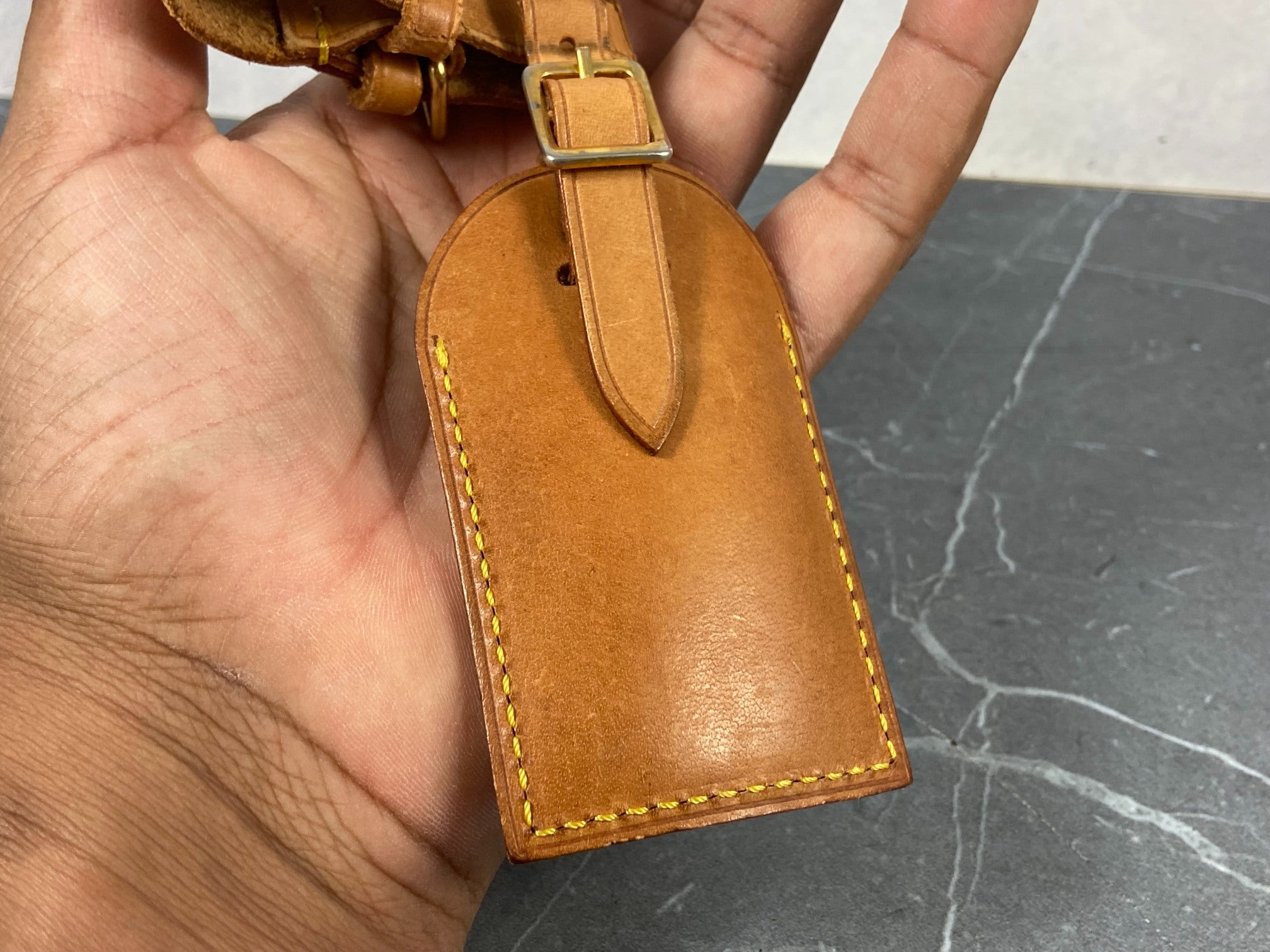 Louis Vuitton Luggage Tag & Handle Belt Beige Vachetta Leather