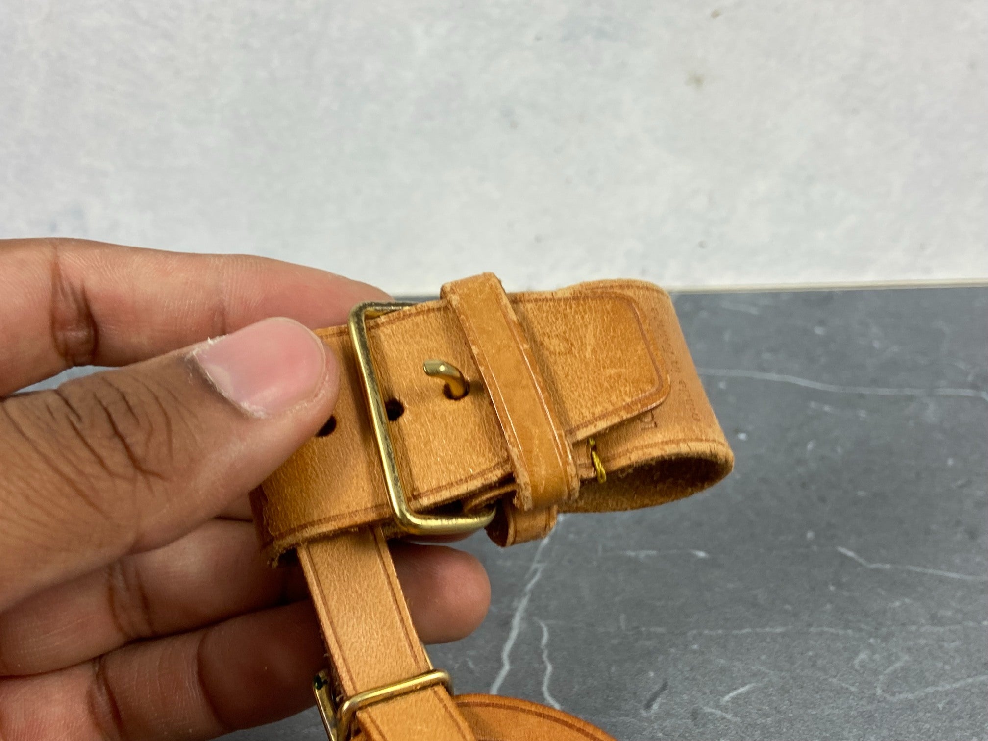 Louis Vuitton Luggage Tag & Handle Belt Beige Vachetta Leather