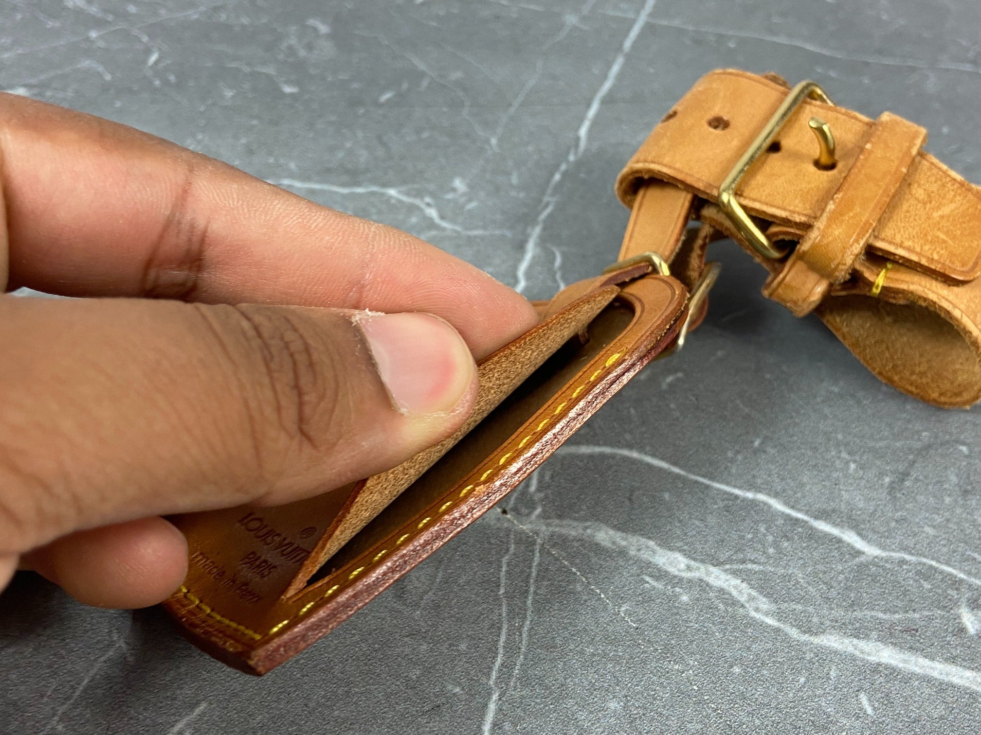 Louis Vuitton Luggage Tag & Handle Belt Beige Vachetta Leather