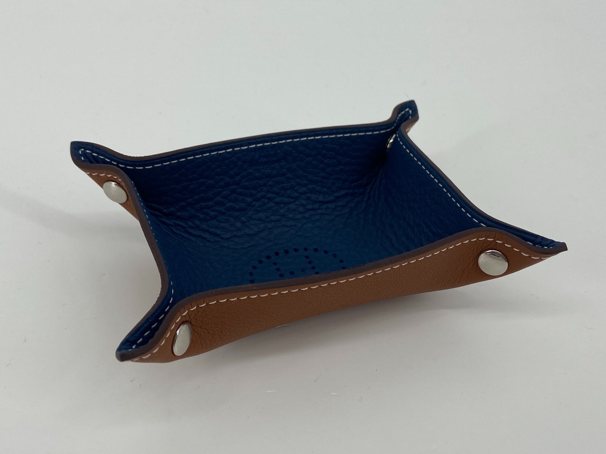 Hermès Mises et Relances Catchall Tray Blue / Brown leather incl. Box