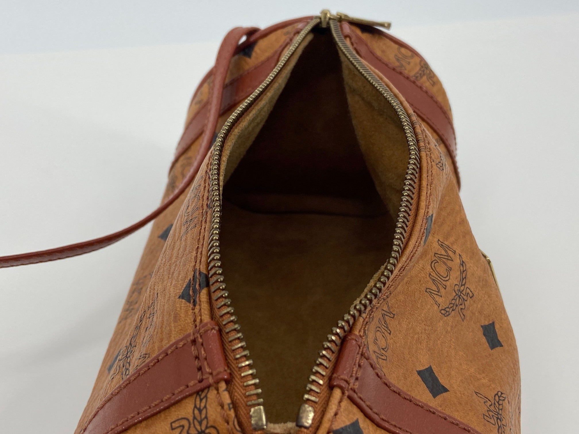 MCM Shoulder Bag Beige Visetos Cognac Monogram