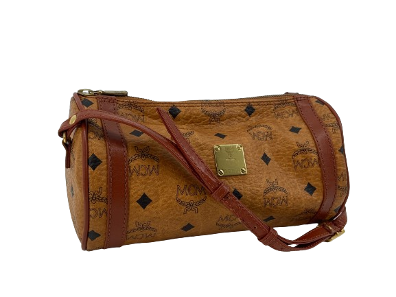 MCM Shoulder Bag Beige Visetos Cognac Monogram