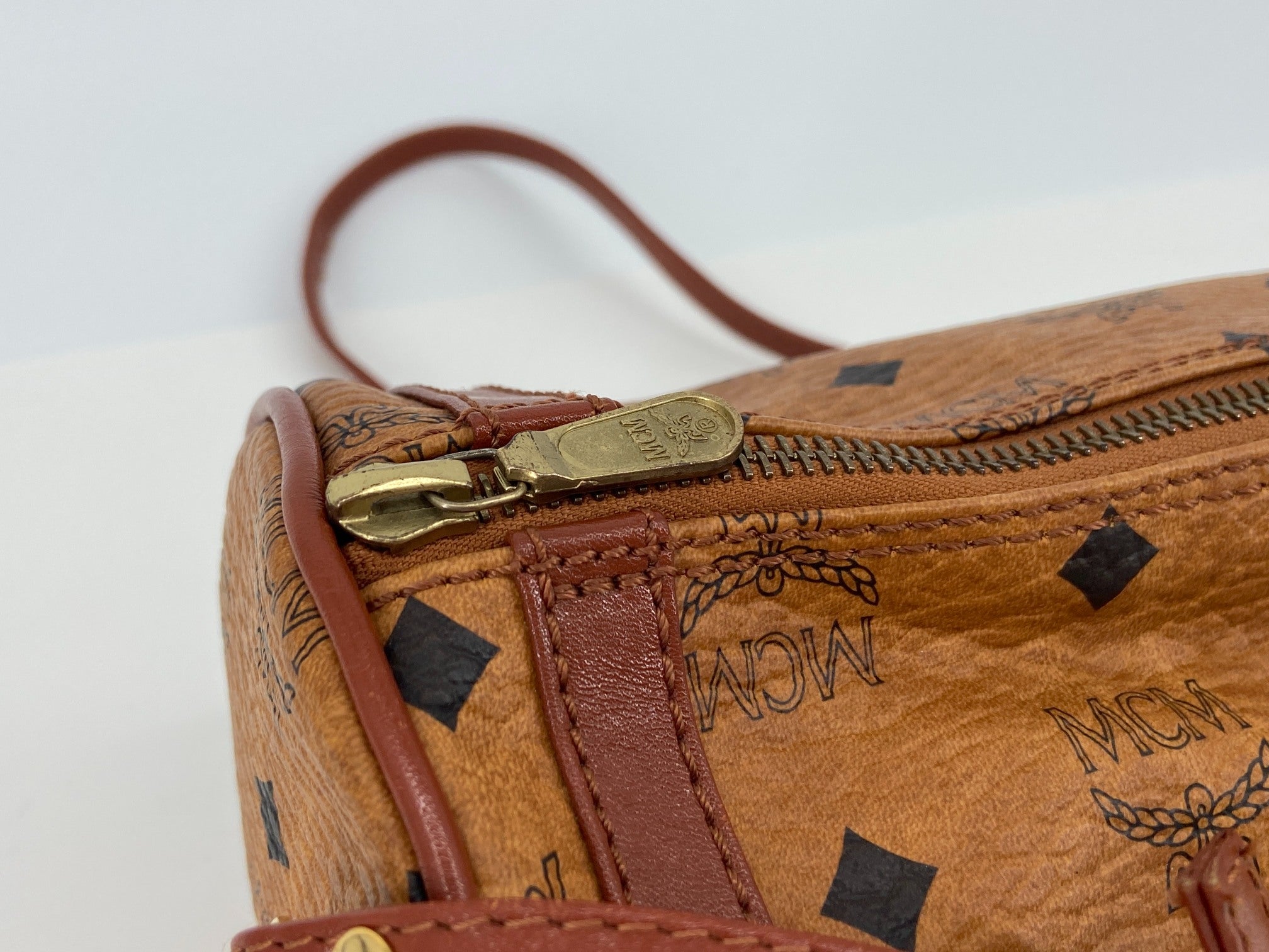 MCM Shoulder Bag Beige Visetos Cognac Monogram