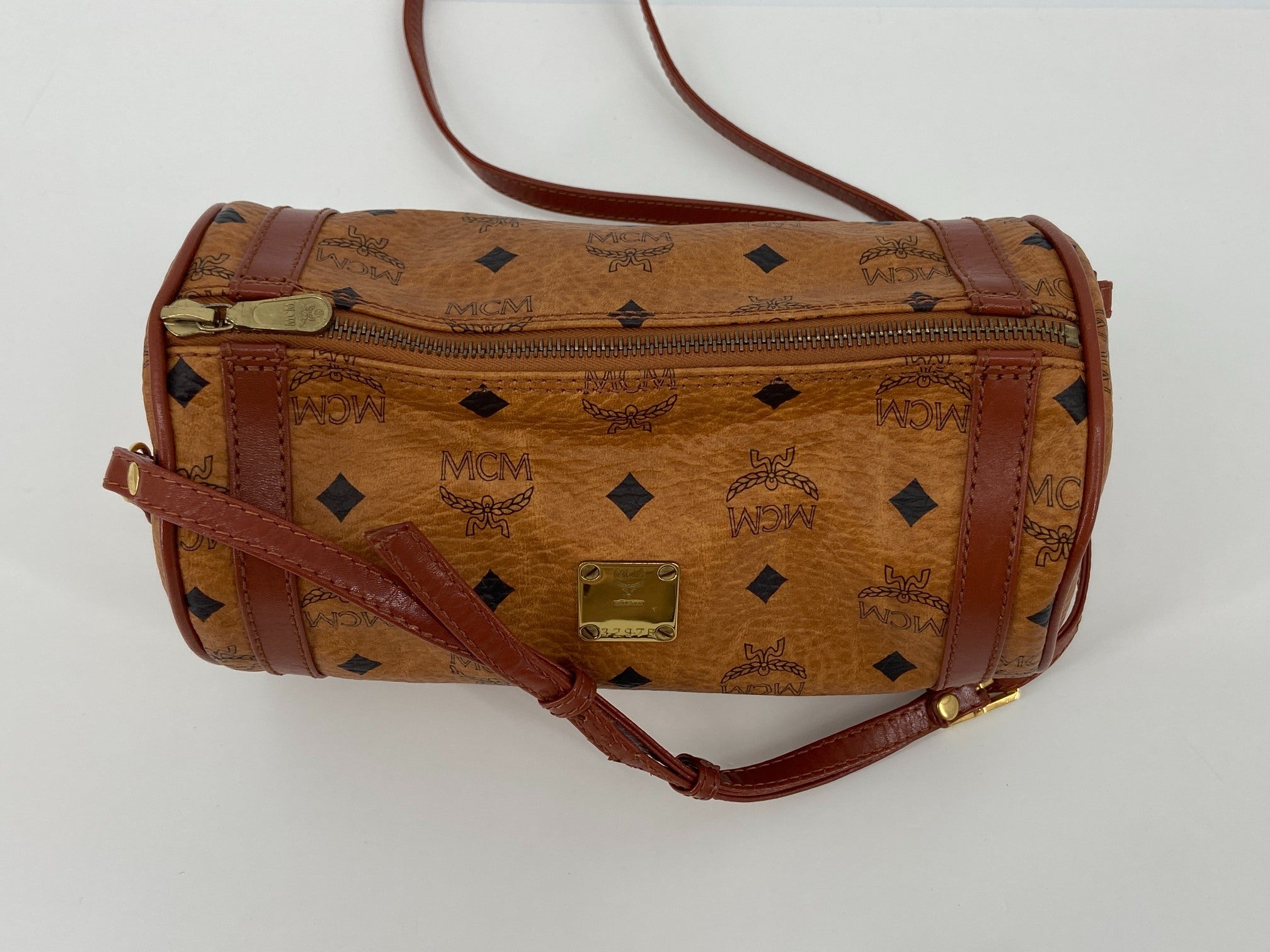 MCM Shoulder Bag Beige Visetos Cognac Monogram