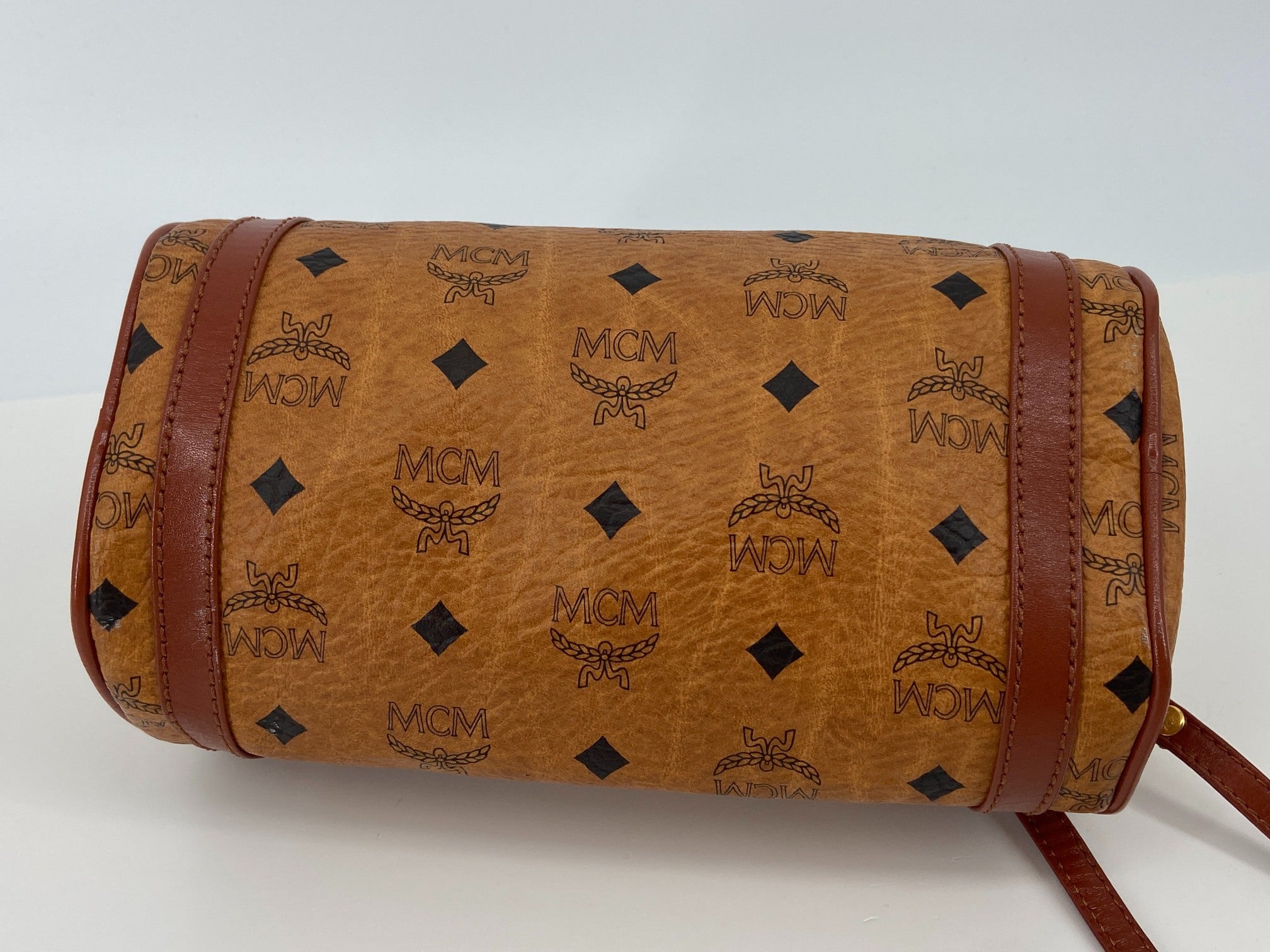MCM Shoulder Bag Beige Visetos Cognac Monogram