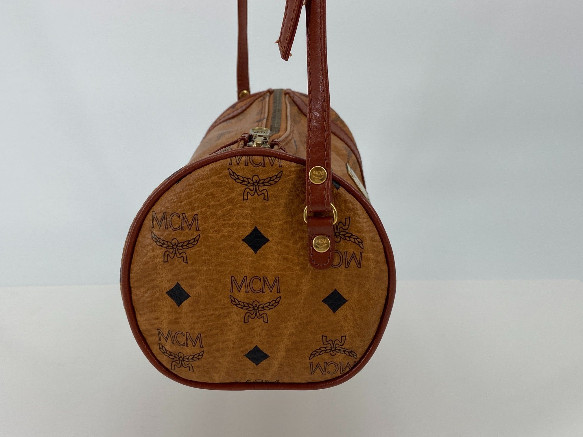 MCM Shoulder Bag Beige Visetos Cognac Monogram