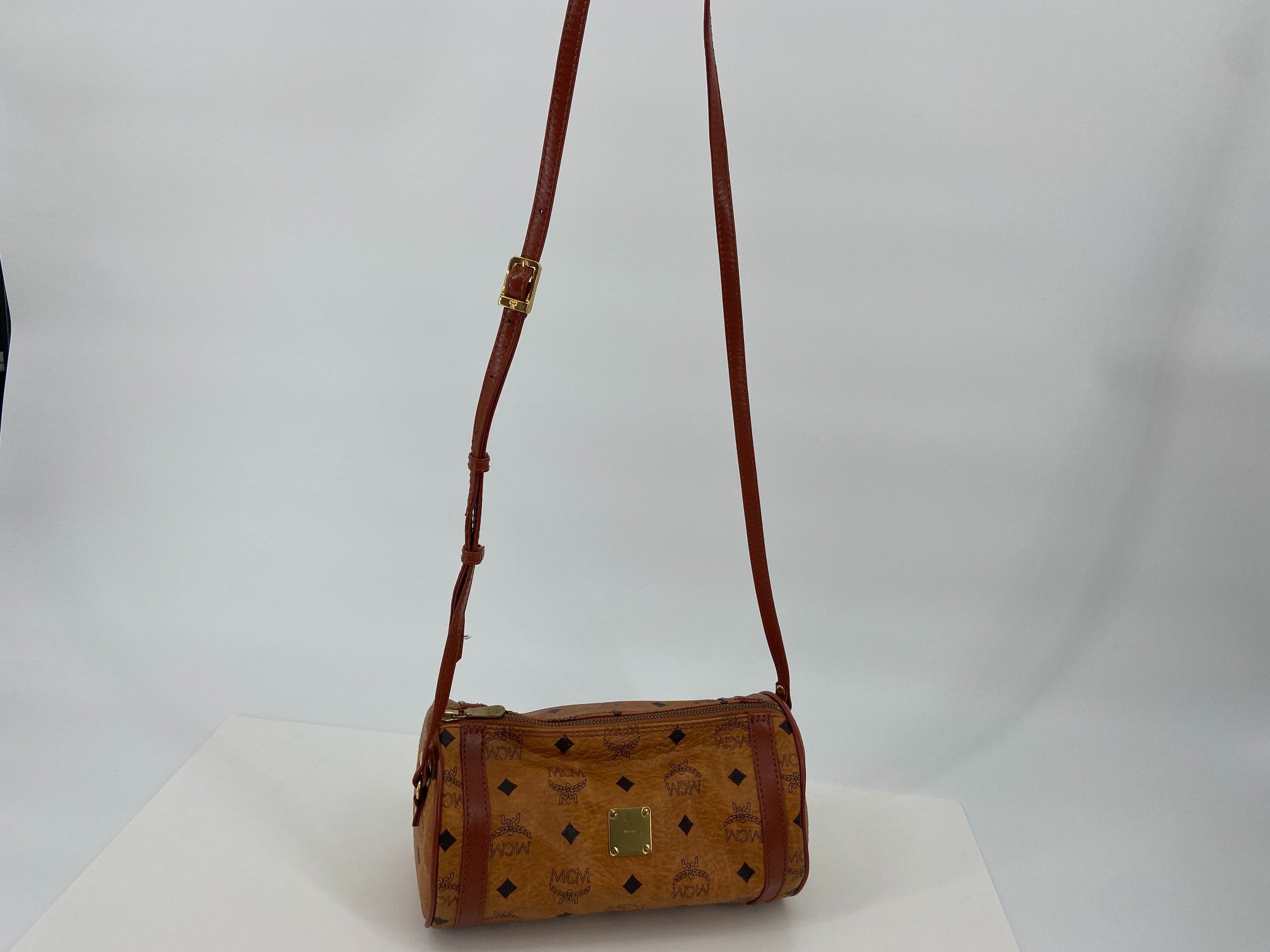 MCM Shoulder Bag Beige Visetos Cognac Monogram