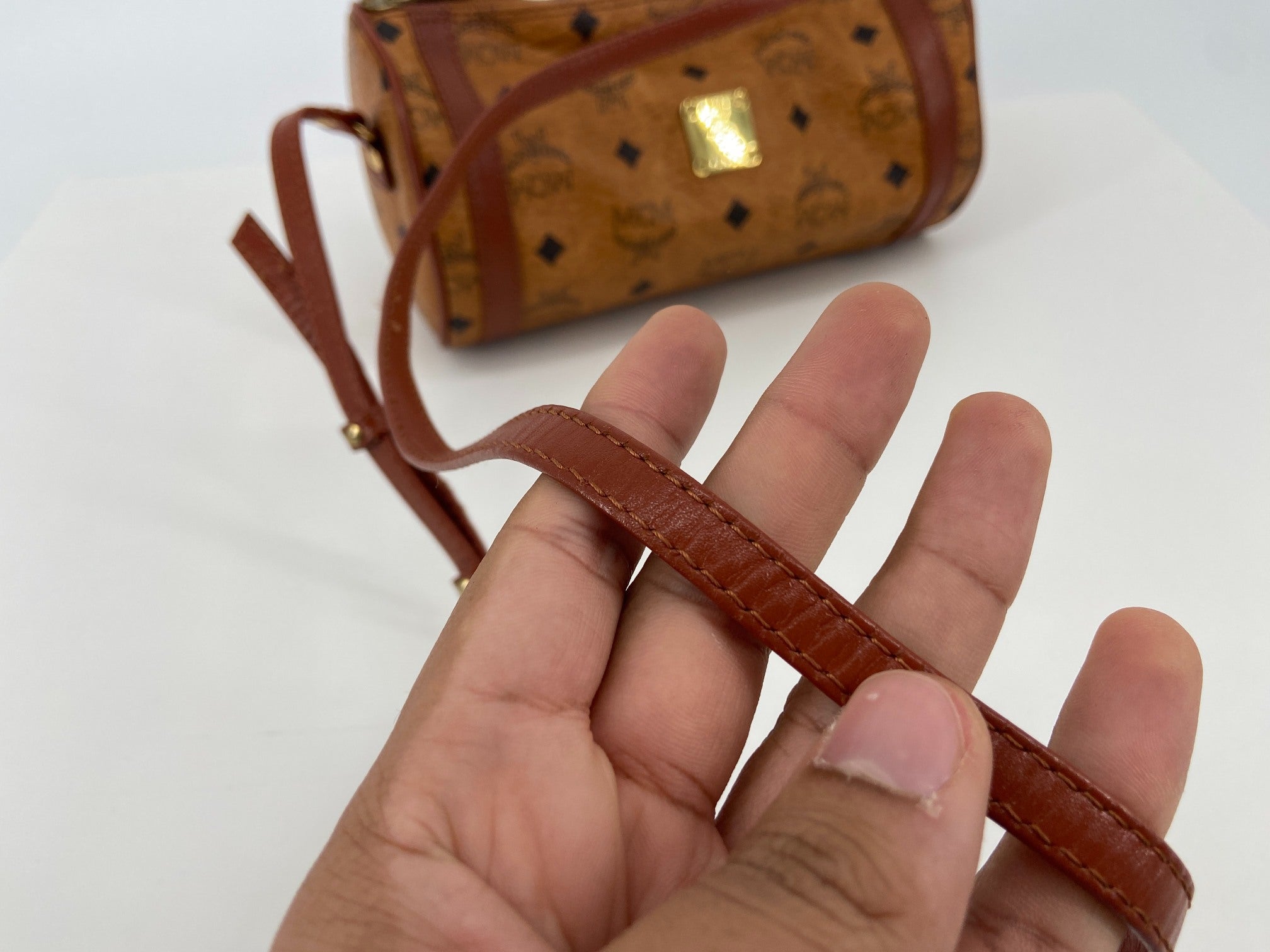 MCM Shoulder Bag Beige Visetos Cognac Monogram