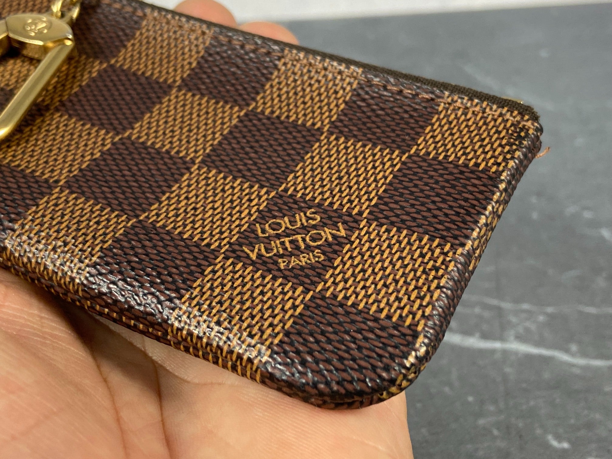 Louis Vuitton Pochette Cles Key Pouch Damier Ebene Canvas