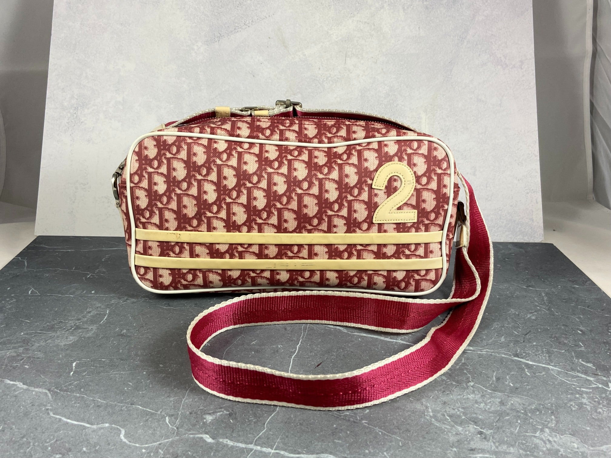 Christian Dior No. 2 Shoulder Bag Red Trotter Monogram
