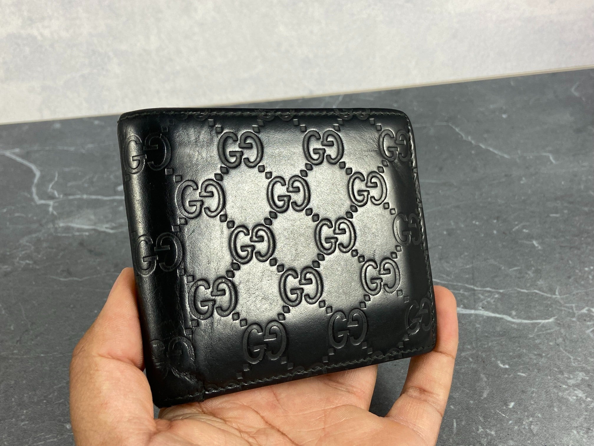 Gucci Bifold Wallet Black GG Monogram Leather