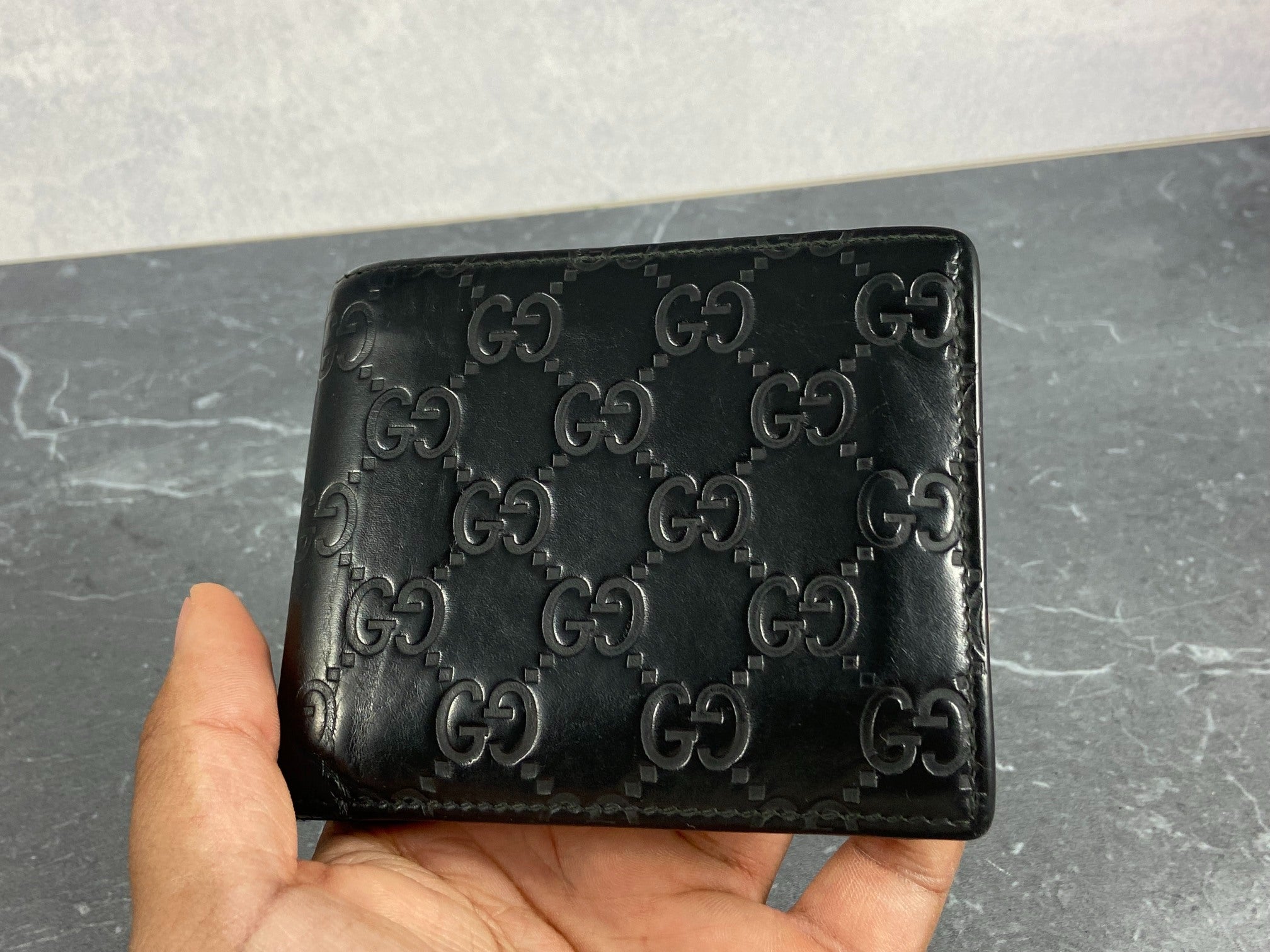 Gucci Bifold Wallet Black GG Monogram Leather