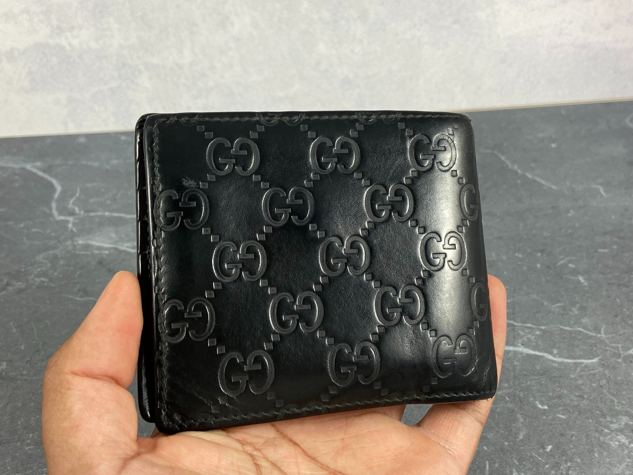 Gucci Bifold Wallet Black GG Monogram Leather