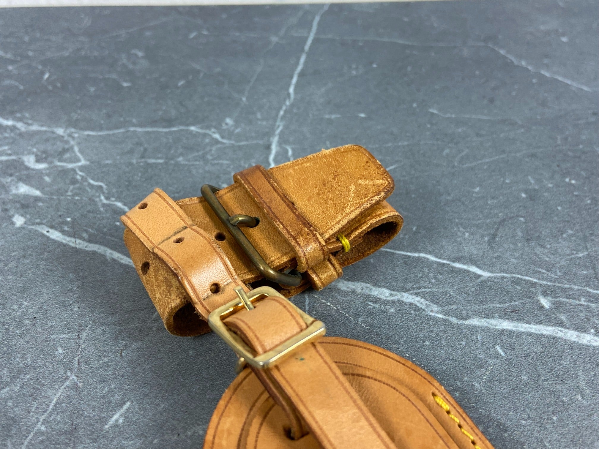 Louis Vuitton Luggage Tag & Handle Belt Beige Vachetta Leather