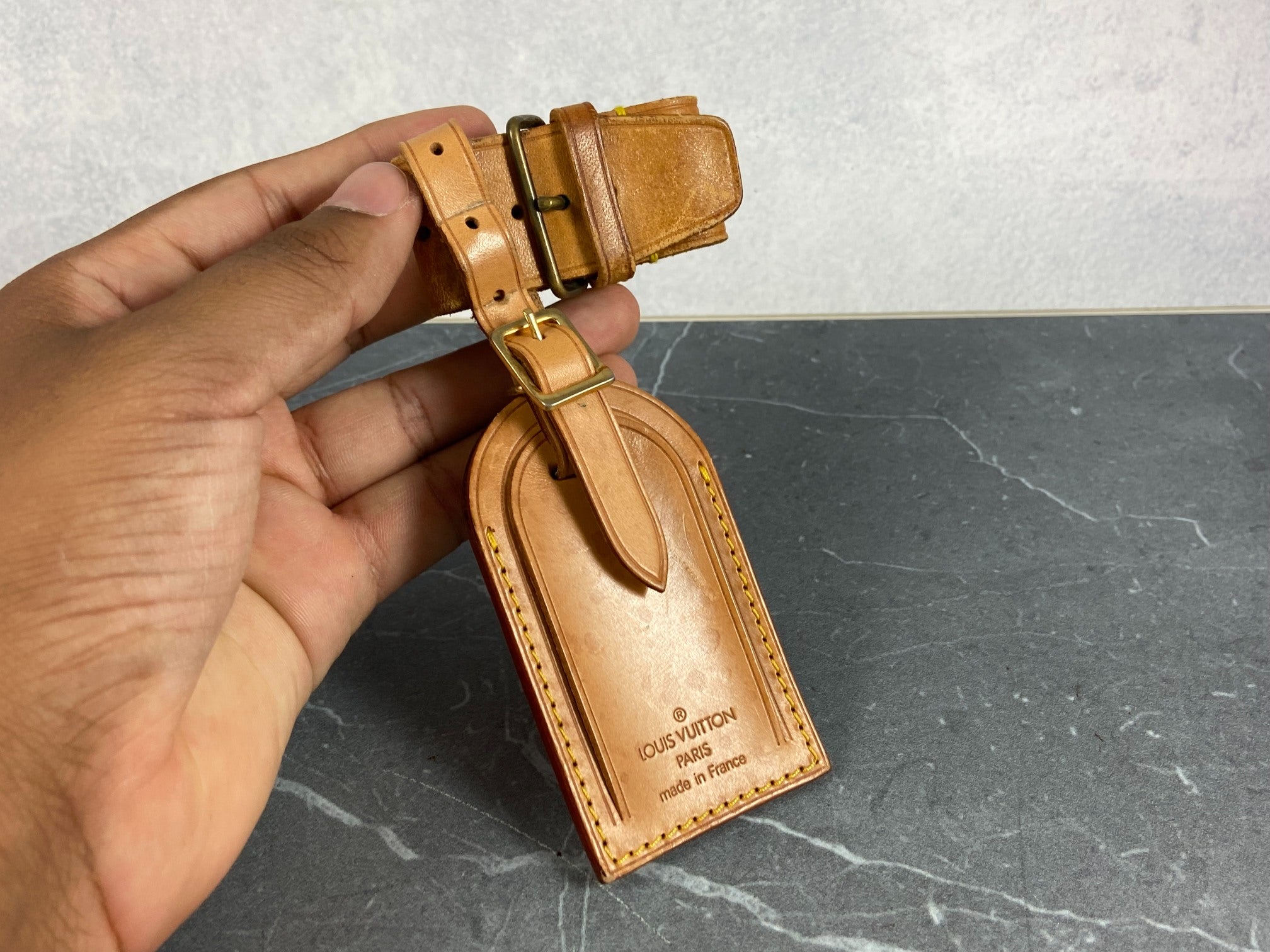 Louis Vuitton Luggage Tag & Handle Belt Beige Vachetta Leather