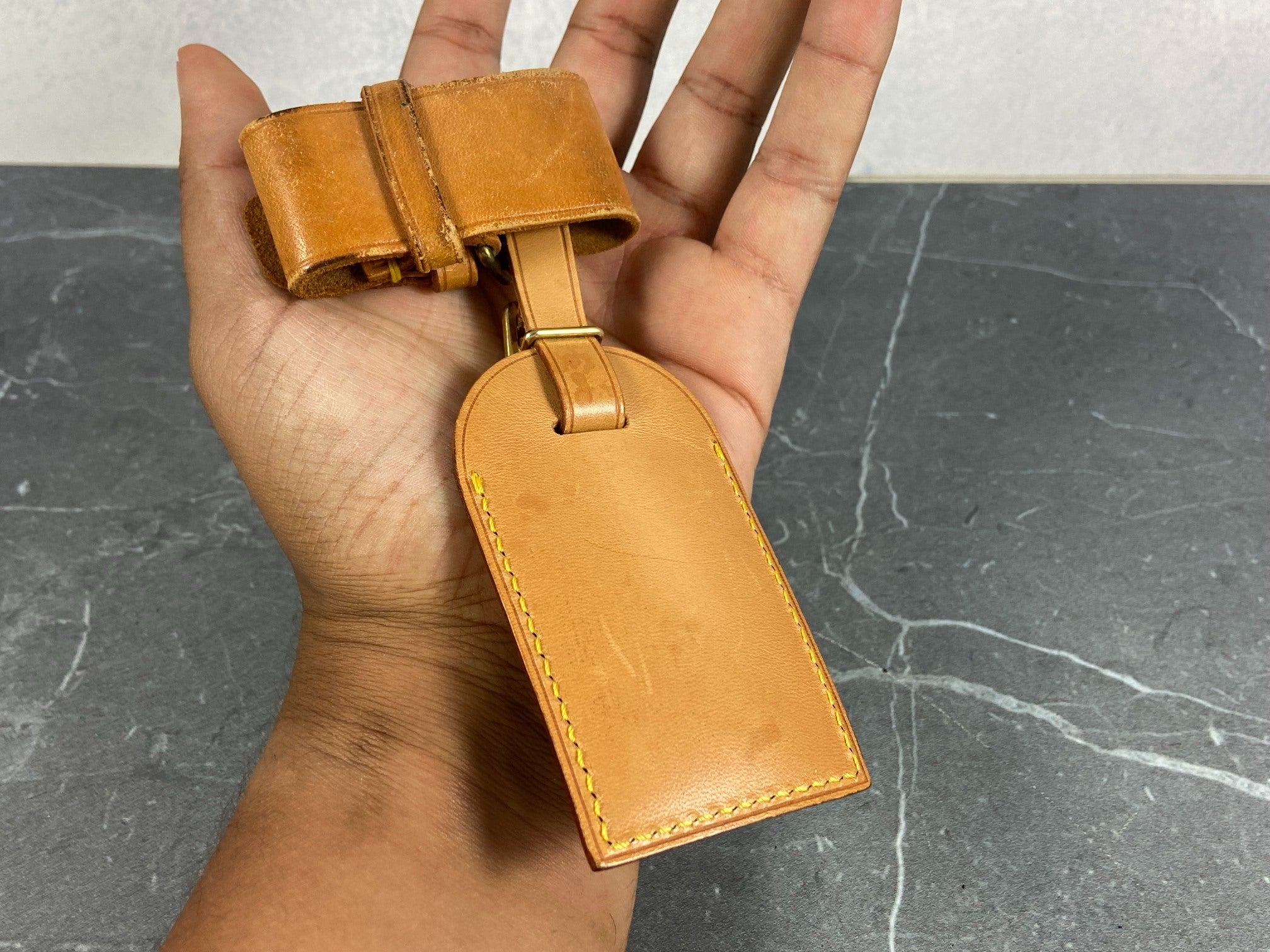 Louis Vuitton Luggage Tag & Handle Belt Beige Vachetta Leather