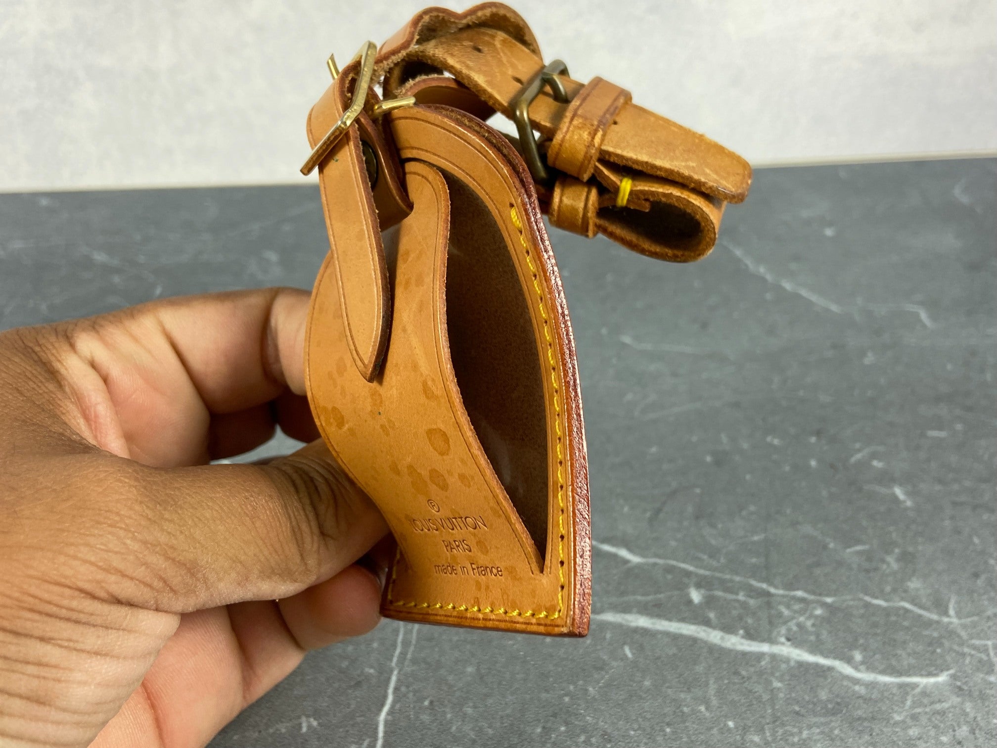 Louis Vuitton Luggage Tag & Handle Belt Beige Vachetta Leather