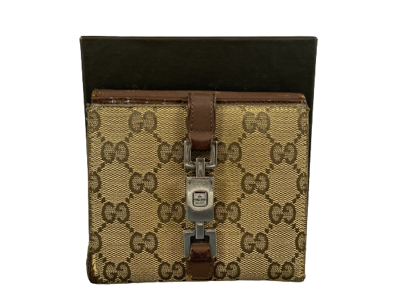 Gucci Piston Lock Compact Wallet Beige GG Monogram