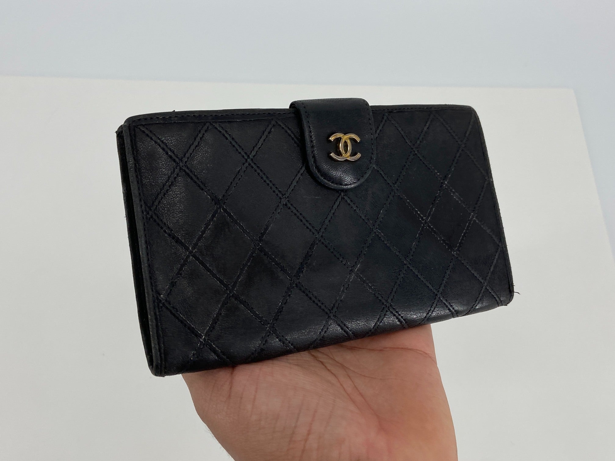 Chanel CC Long Wallet Black Leather