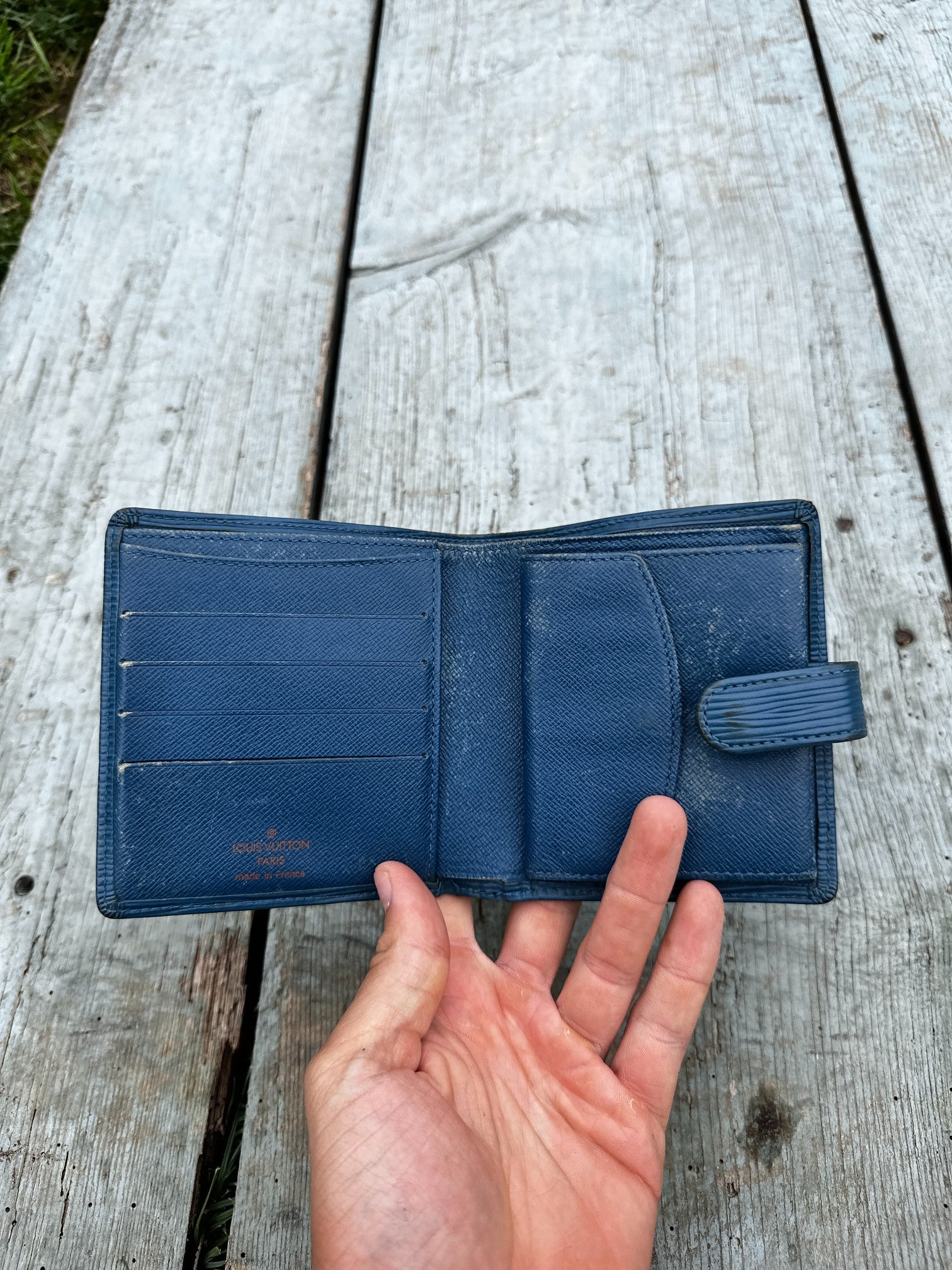 Louis Vuitton Compact Wallet Blue Epi Leather