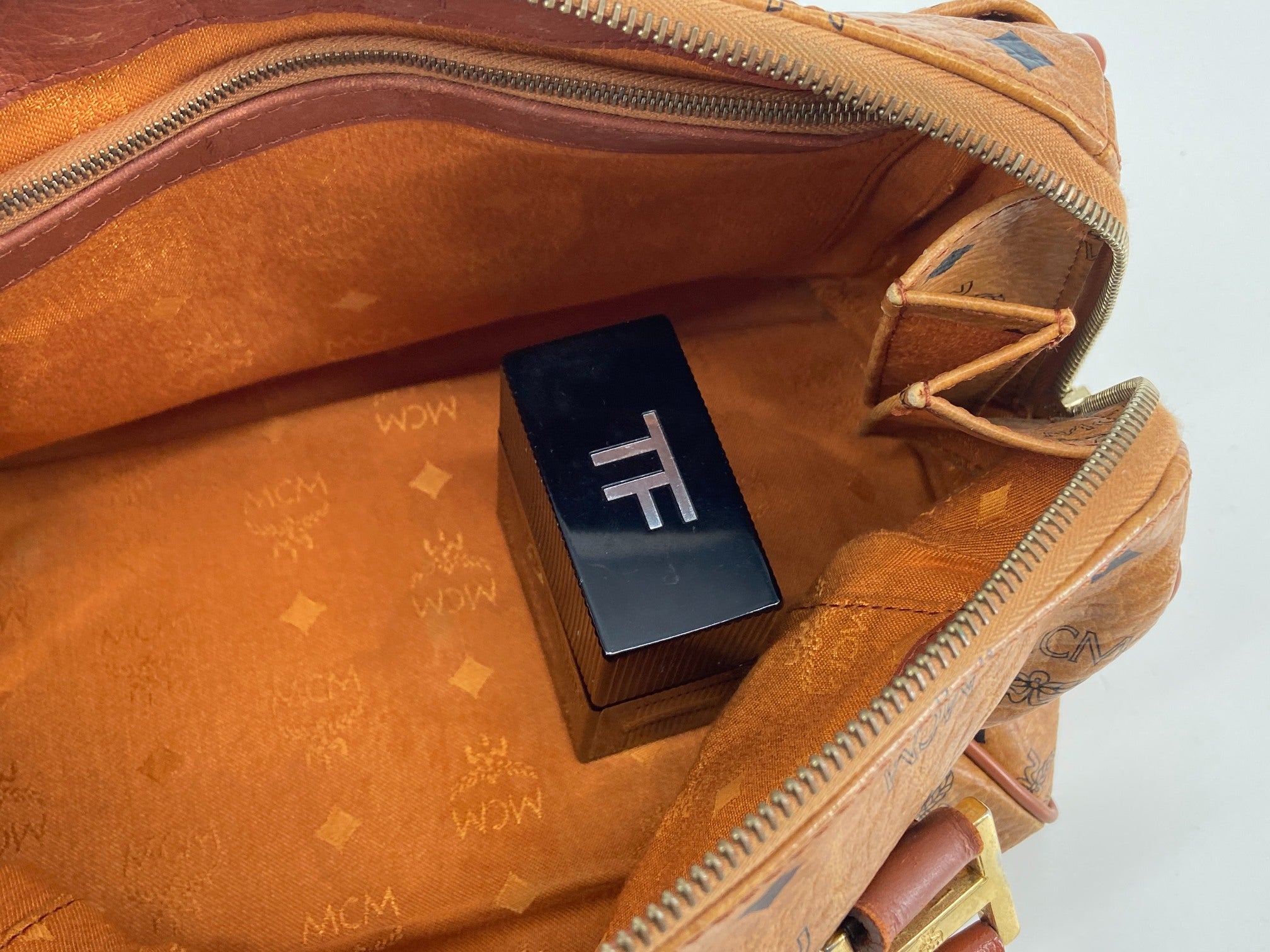 MCM 2Way Hand / Boston Bag Beige Visetos Cognac Monogram