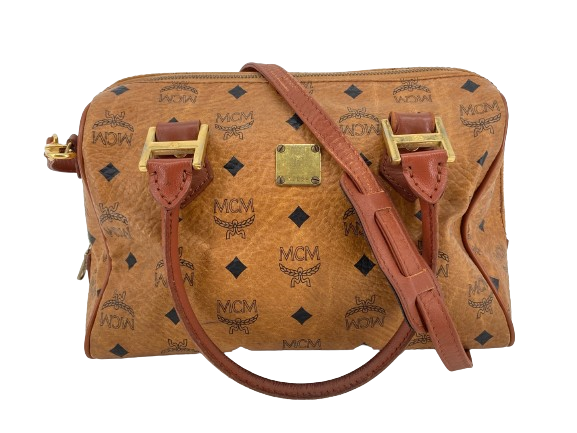 MCM 2Way Hand / Boston Bag Beige Visetos Cognac Monogram