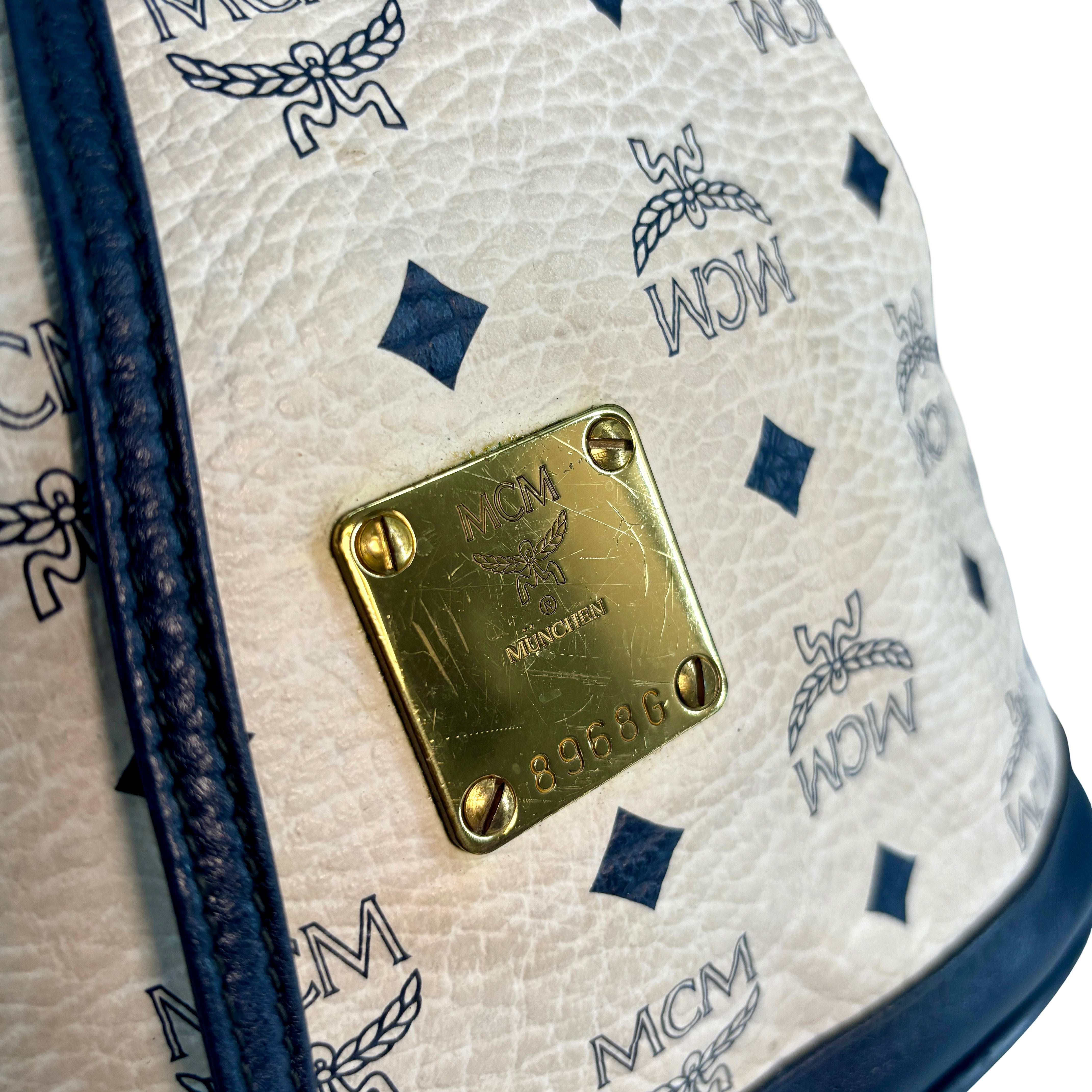 MCM Bucket Drawstring Bag White Visetos Monogram