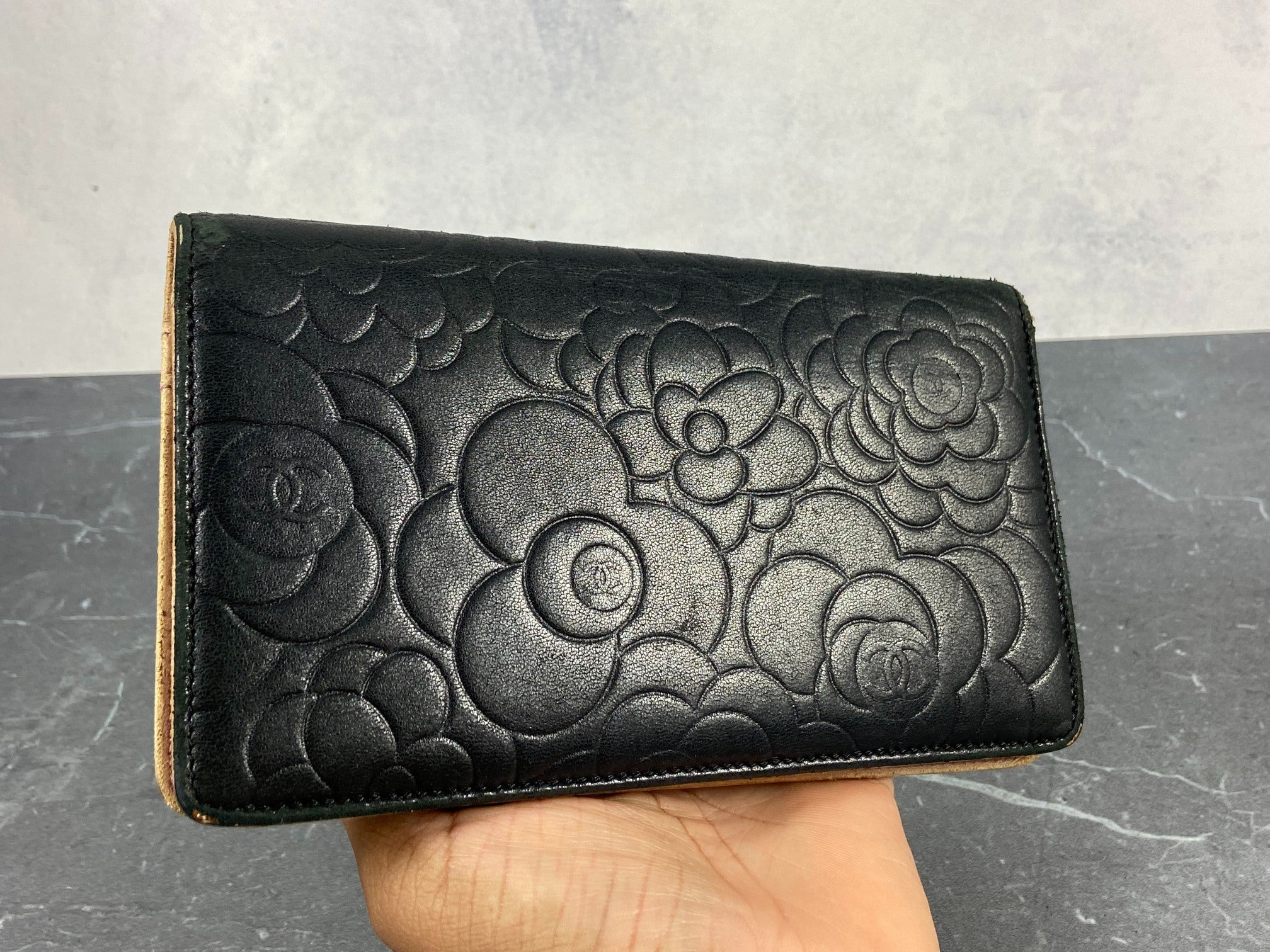 Chanel CC Camélia Long Wallet Black Leather