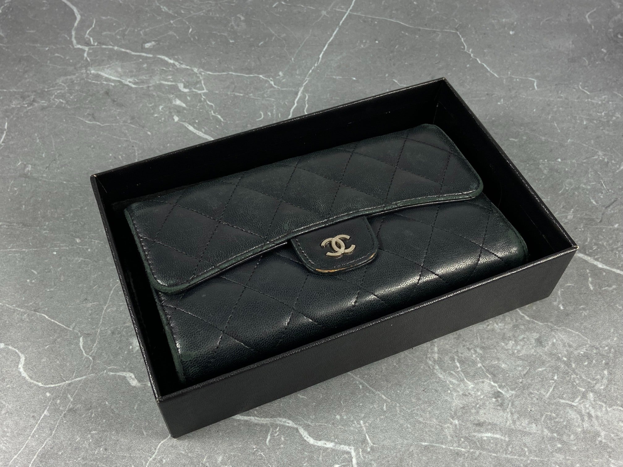 Chanel Timeless / Classic Matelasse Flap Wallet Black Leather