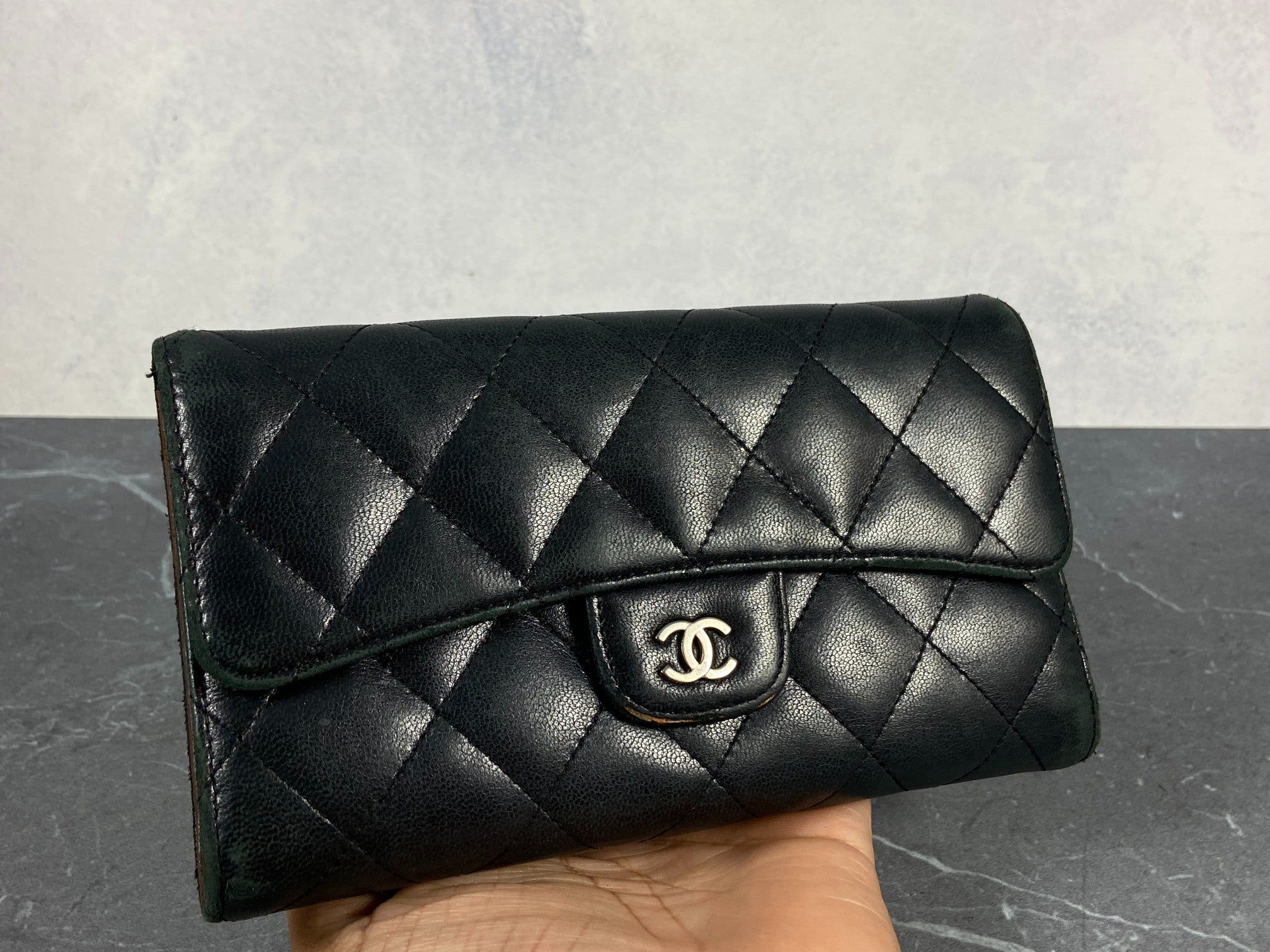 Chanel Timeless / Classic Matelasse Flap Wallet Black Leather