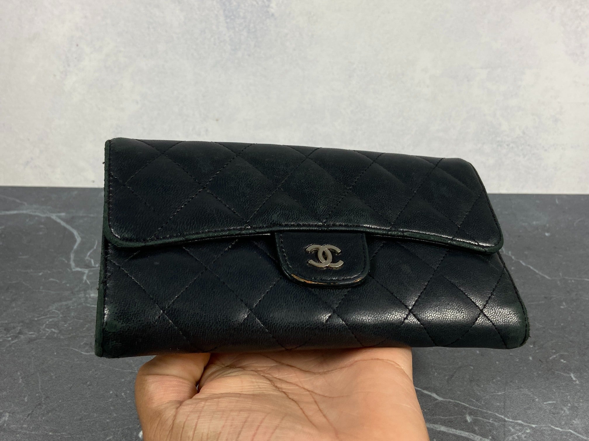 Chanel Timeless / Classic Matelasse Flap Wallet Black Leather