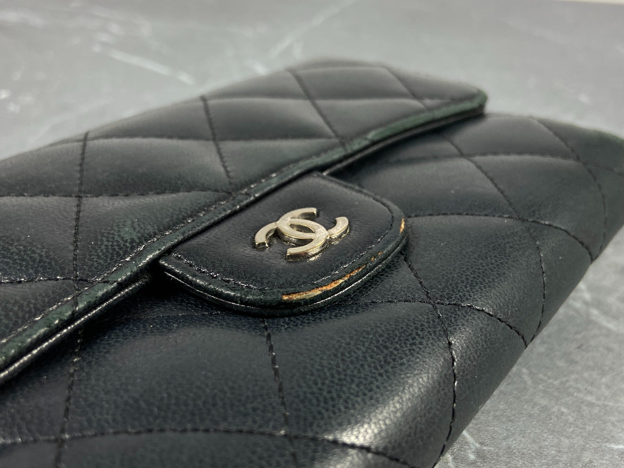 Chanel Timeless / Classic Matelasse Flap Wallet Black Leather