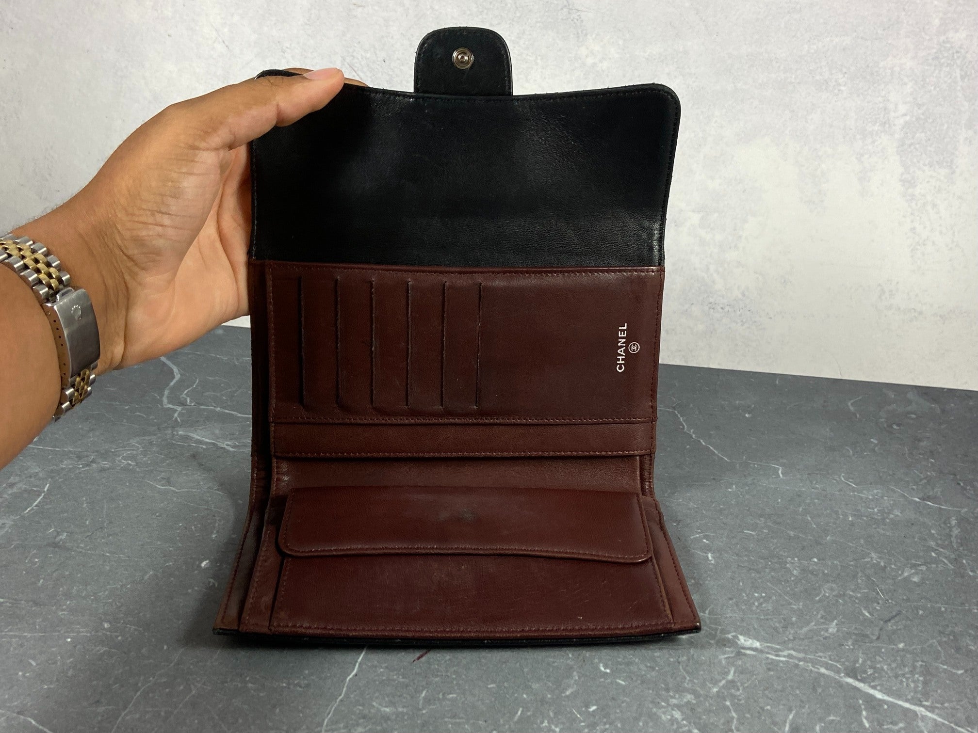 Chanel Timeless / Classic Matelasse Flap Wallet Black Leather