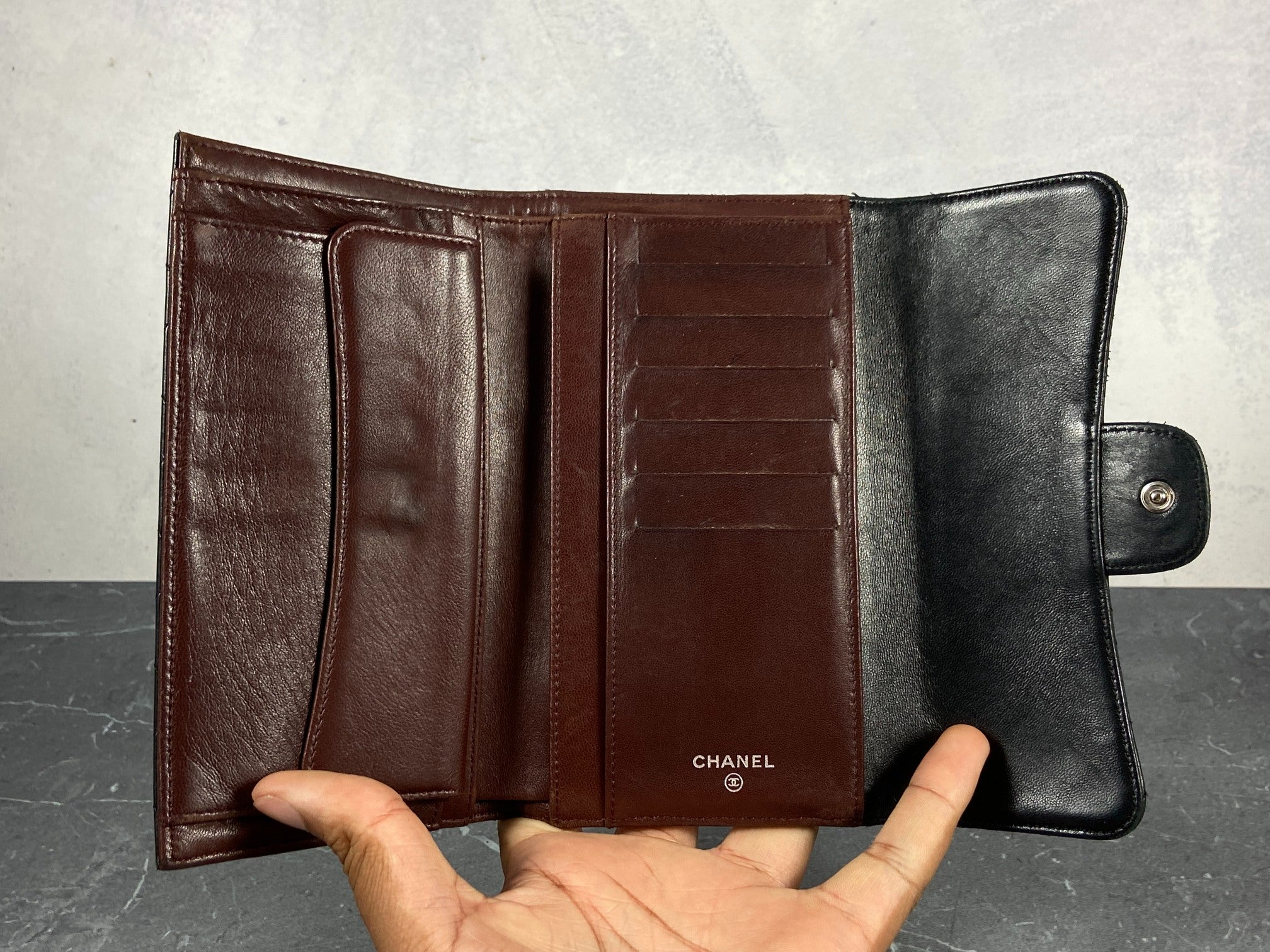 Chanel Timeless / Classic Matelasse Flap Wallet Black Leather