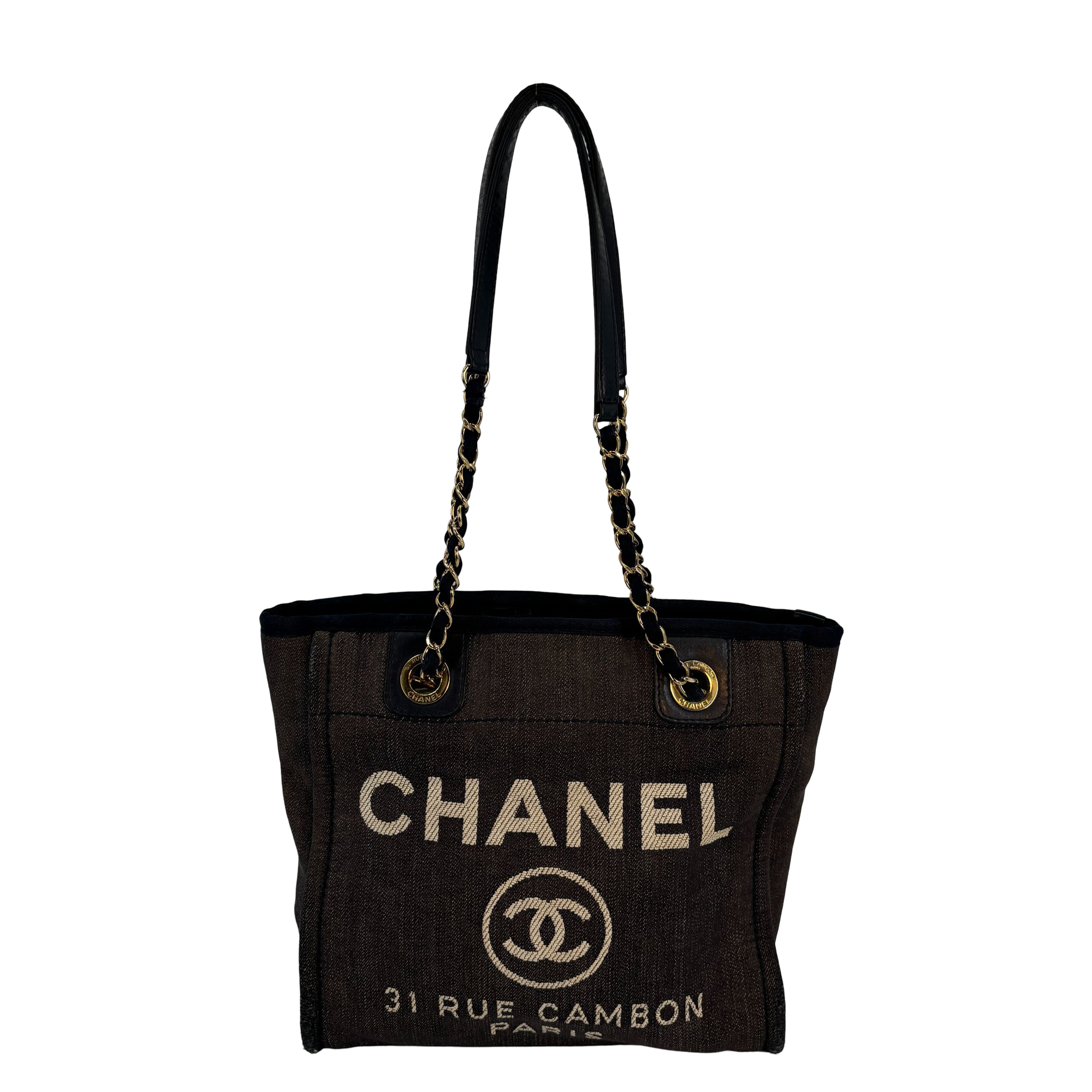 Chanel Deauville Hand Tote Bag Navy Denim