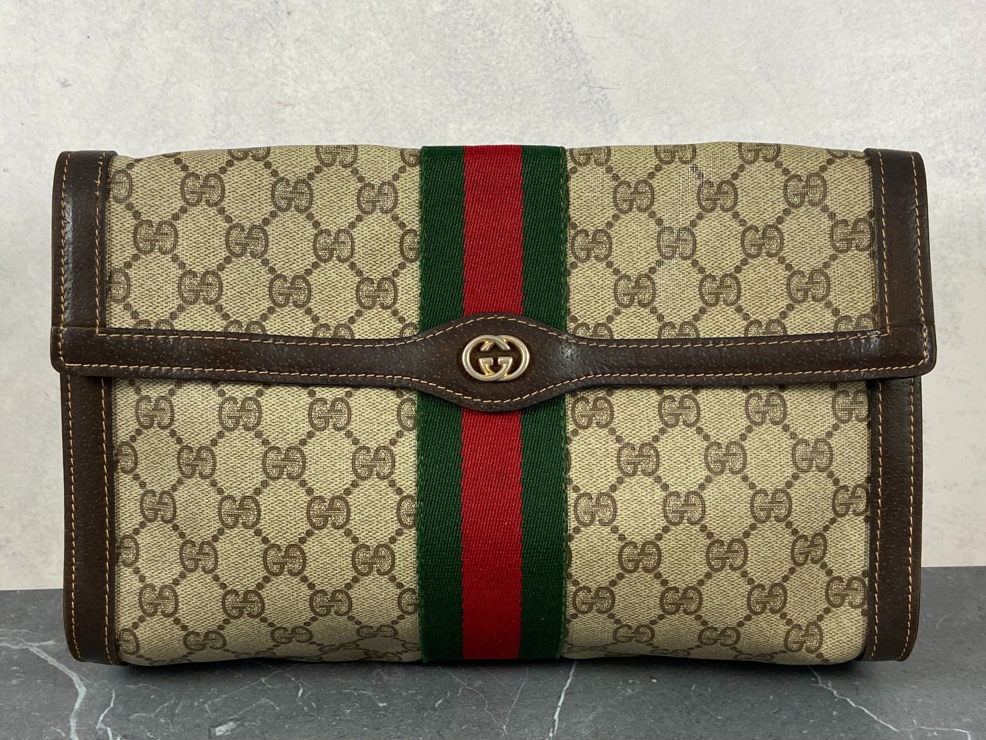 Gucci Parfums Toiletry Pouch / Clutch Beige GG Supreme Canvas