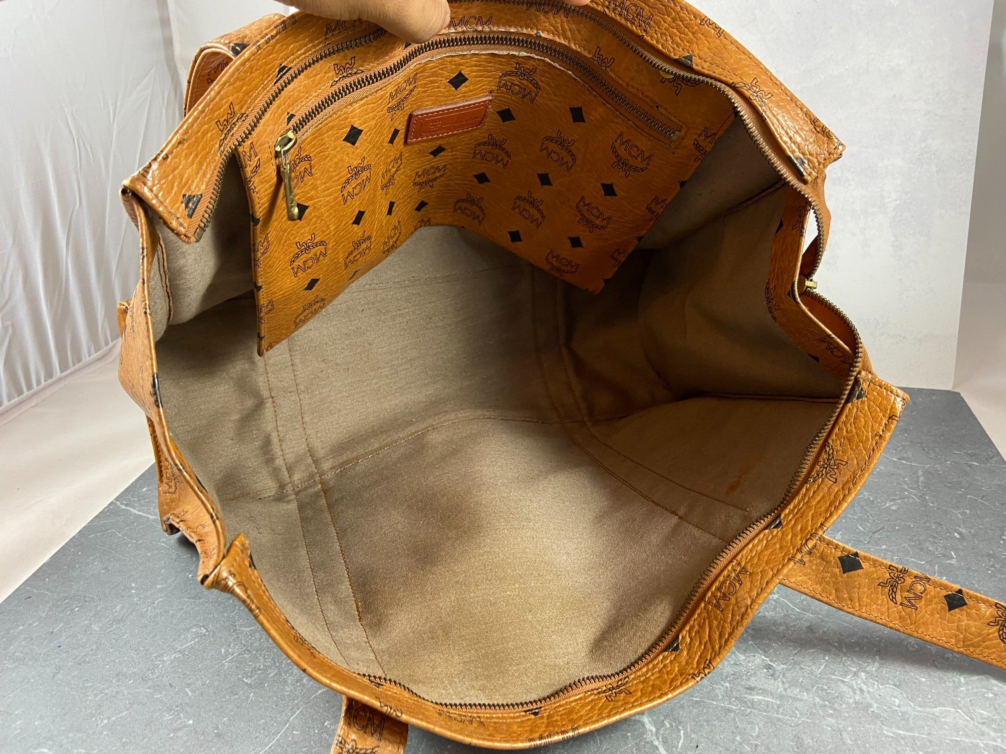 MCM Hand / Tote Bag Beige Visetos Cognac Monogram