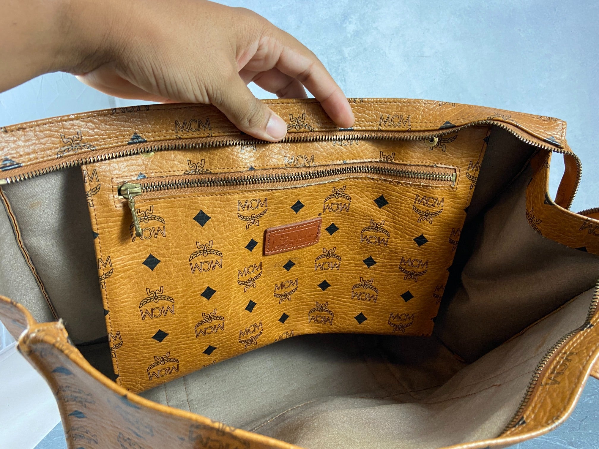 MCM Hand / Tote Bag Beige Visetos Cognac Monogram