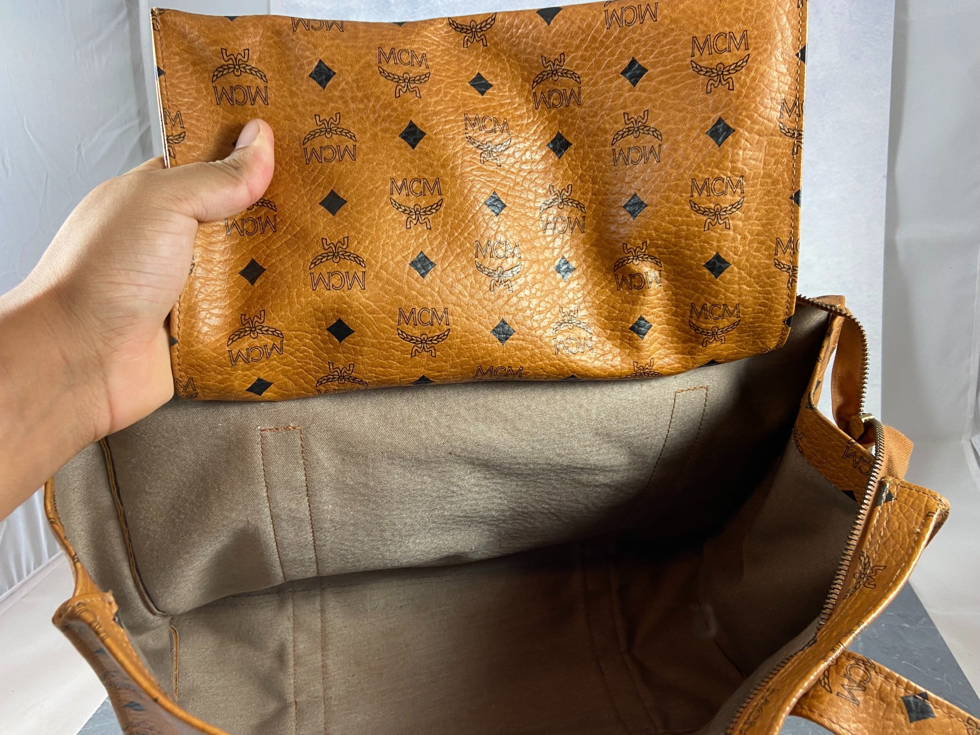 MCM Hand / Tote Bag Beige Visetos Cognac Monogram