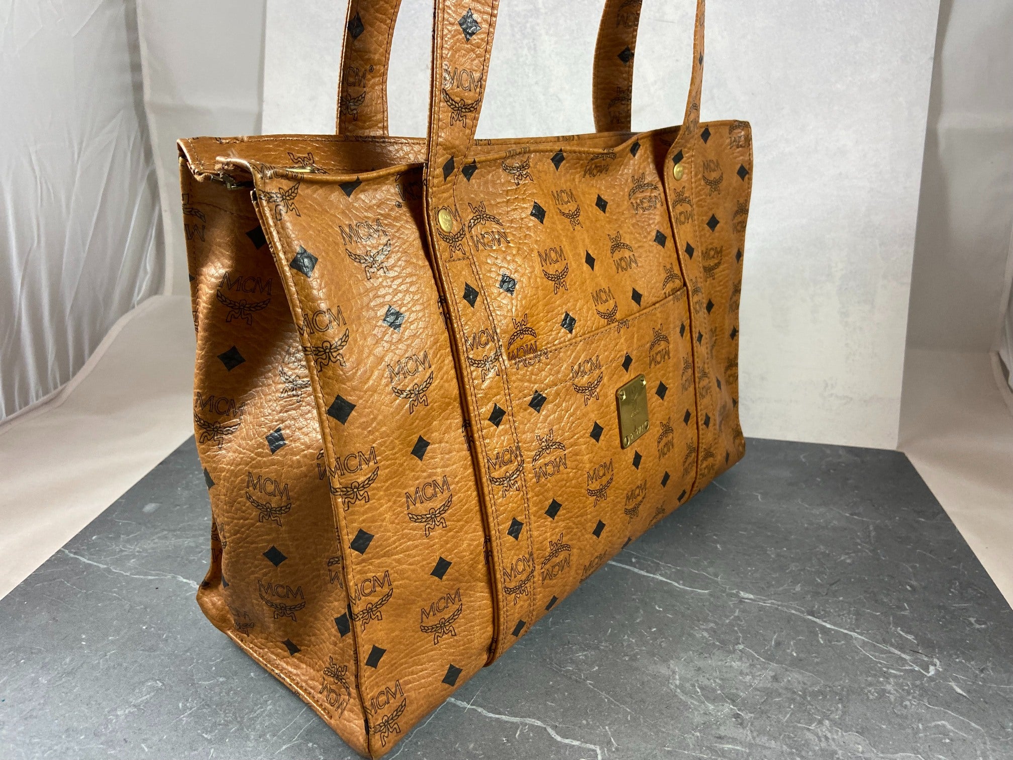MCM Hand / Tote Bag Beige Visetos Cognac Monogram