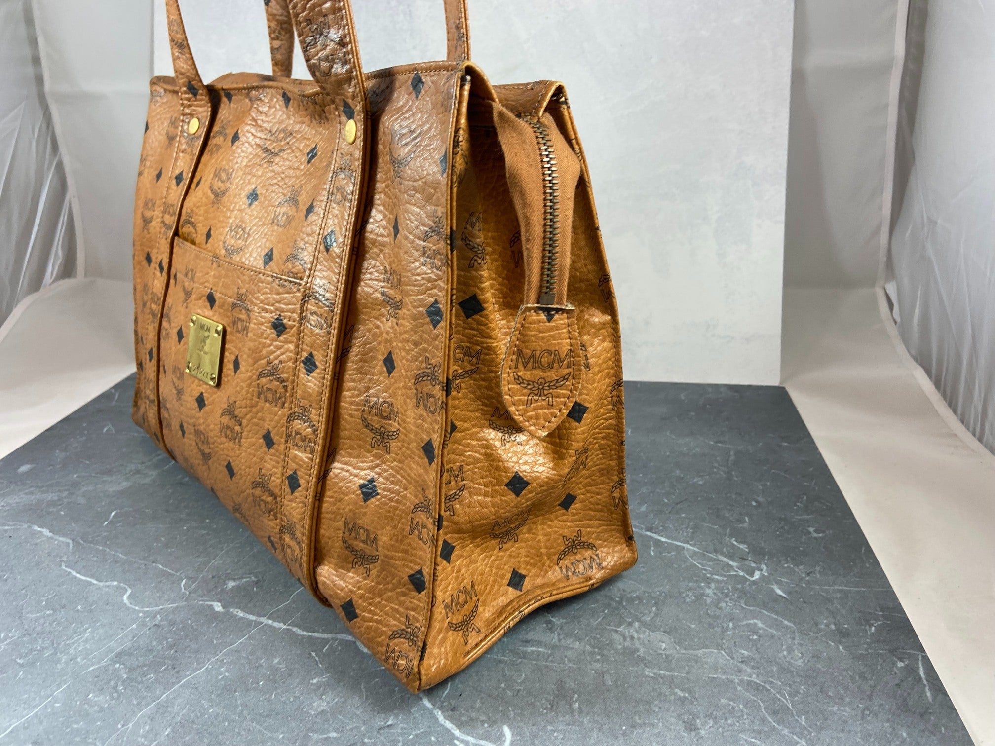 MCM Hand / Tote Bag Beige Visetos Cognac Monogram