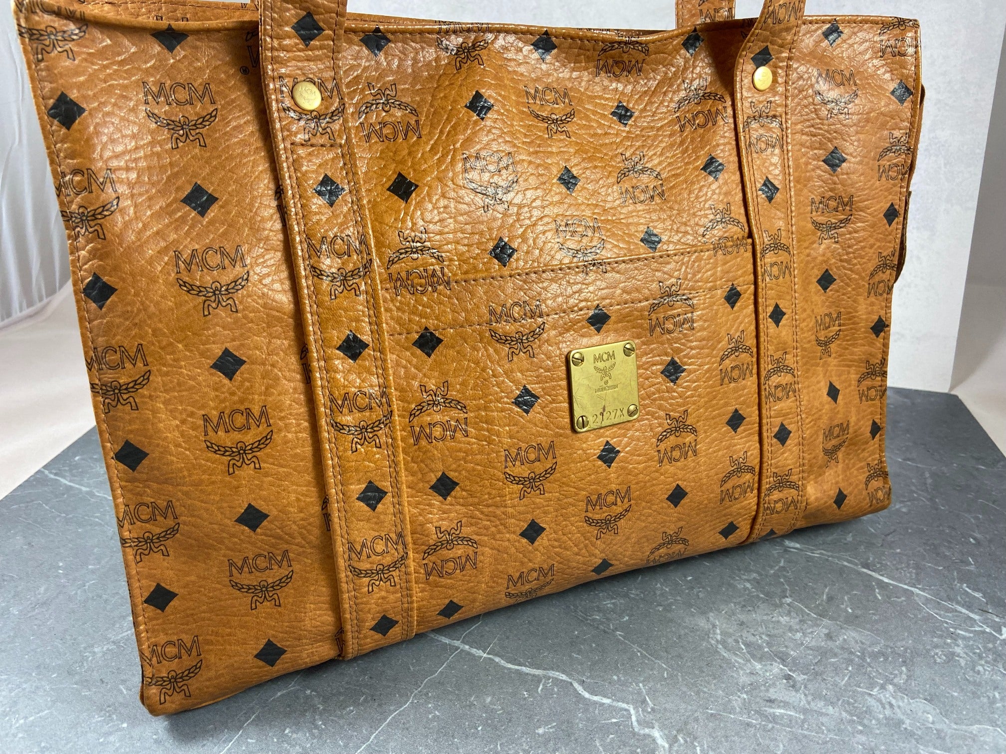 MCM Hand / Tote Bag Beige Visetos Cognac Monogram