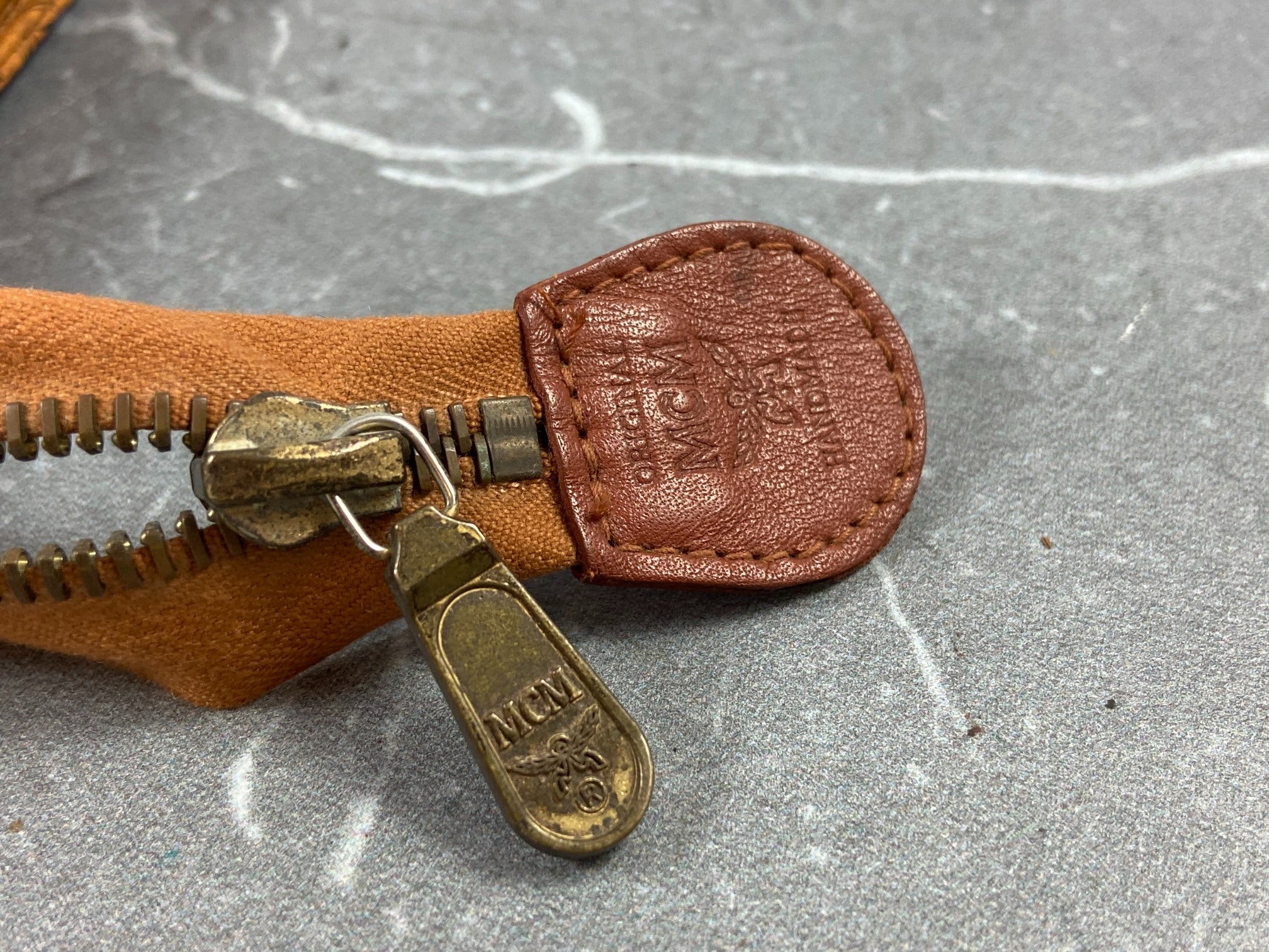 MCM Toiletry Pouch Beige Visetos Cognac Monogram