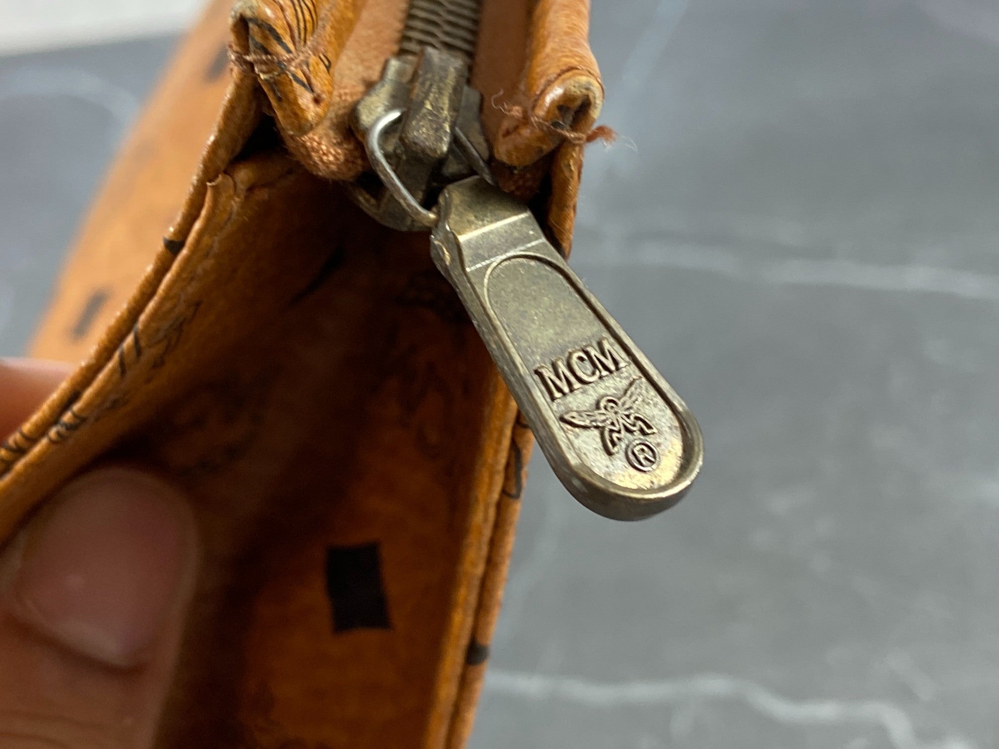 MCM Toiletry Pouch Beige Visetos Cognac Monogram